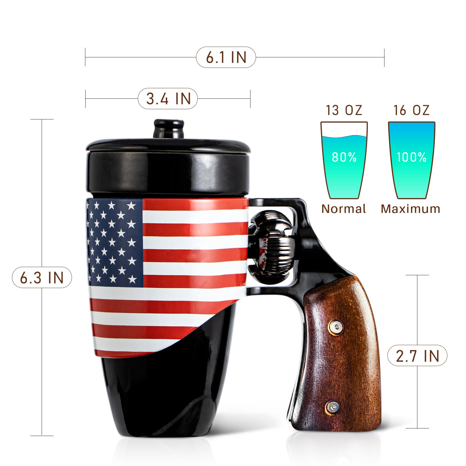 VIREESR Kaffeetassen für Männer, Keramik, lustige Waffentasse, Revolver-Tassen, Geburtstagsgeschenke für Vater, schwarze, coole einzigartige Kaffeetasse für Männer, Vatertagsgeschenk (473 ml, schwarze