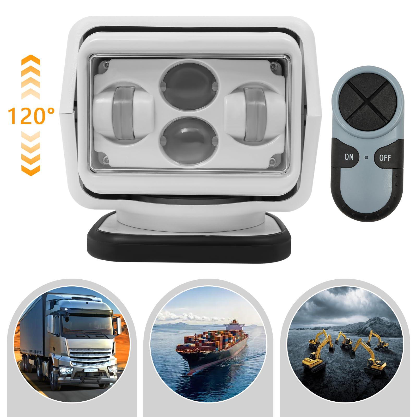 Faro di ricerca per barca, faretto LED esterno con telecomando, base magnetica IP67, faro da lavoro a 360°, rotazione sinistra/destra, 120° on/off, luce di ricerca a LED, per auto