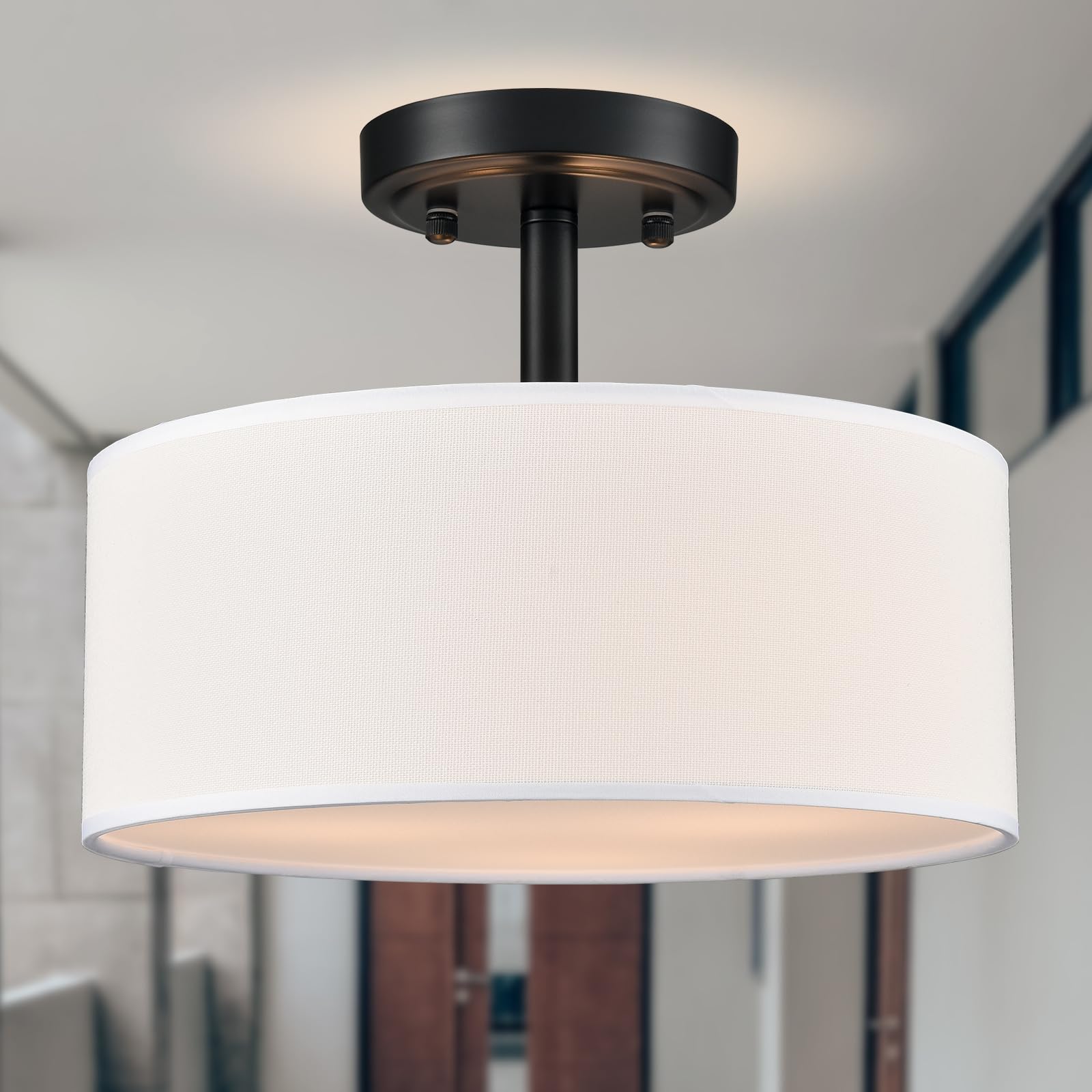 Modern 3 Light Black Drum Semi Flush Mount Ceiling Light Fixture