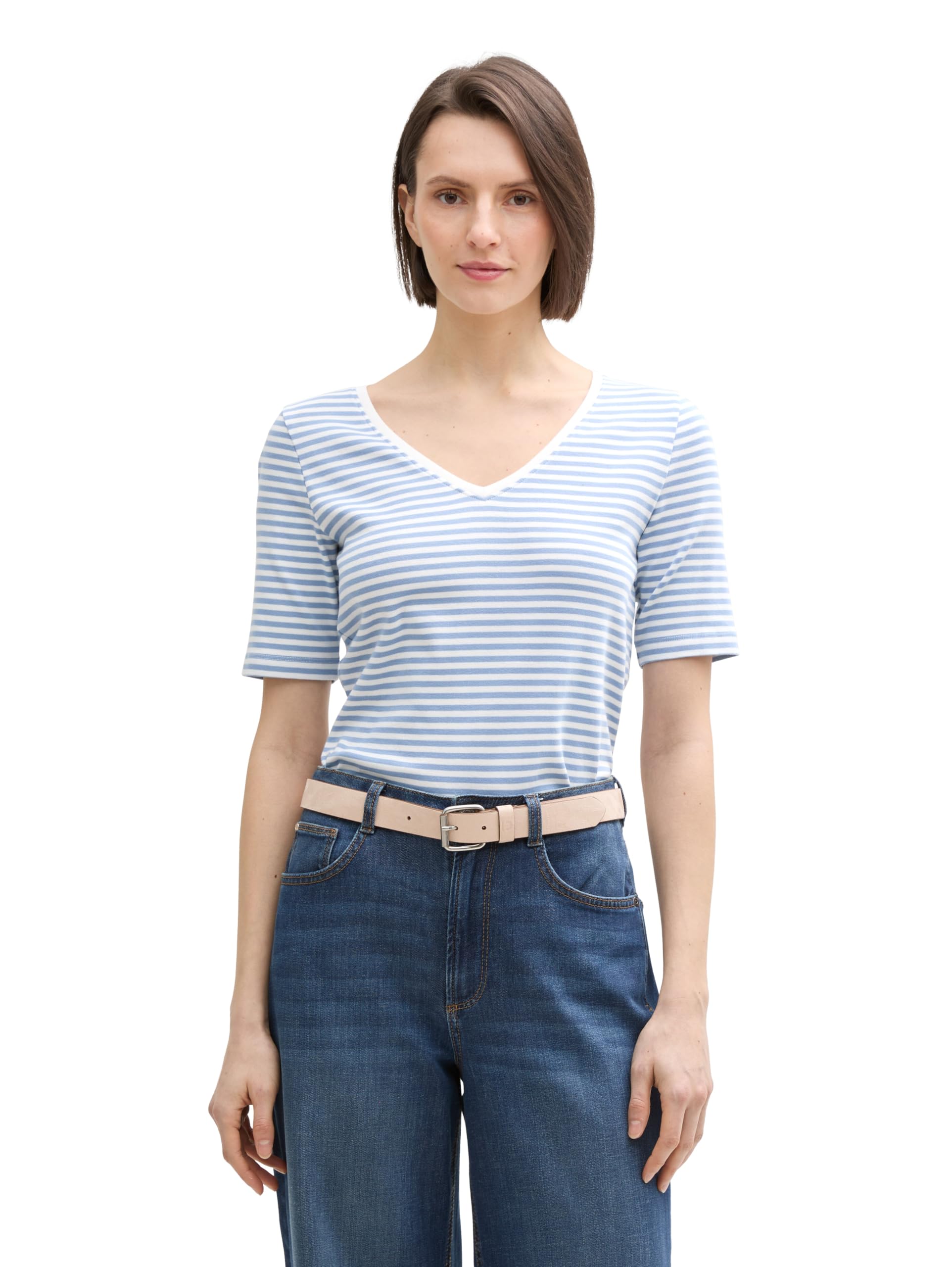 Tom Tailor Damen T-Shirt mit V-Ausschnitt