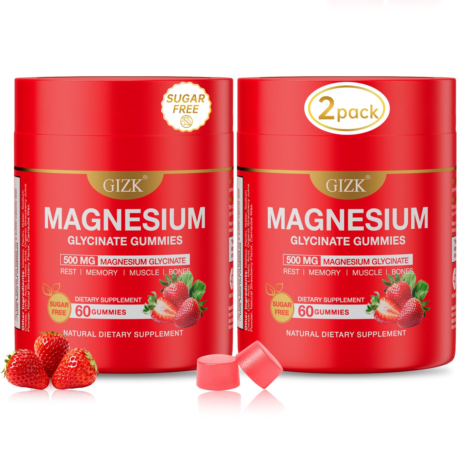 Magnesium Glycinate Gummies 500mg – Sugar Free Magnesium Gummies with L-Theanine - Sleep, Calm, Stress Relief for Adults & Kids 4+, Vegan, No Melatonin (Strawberry Flavor, 60 Count) — Amazon image 9