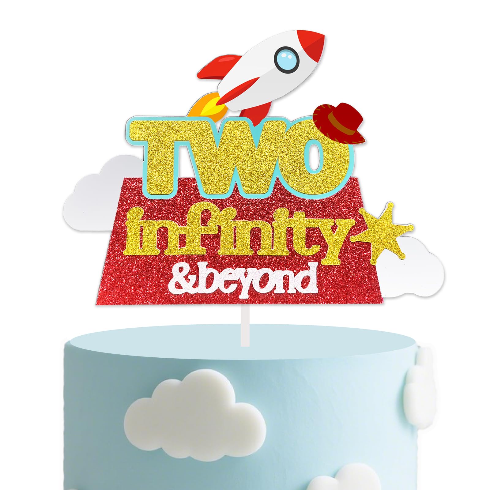 Two Infinity and Beyond Cake Topper, Two Infinty and Beyond Birthday Decorations for Boy Girl Cartoon Story 2nd Birthday Party Supplies