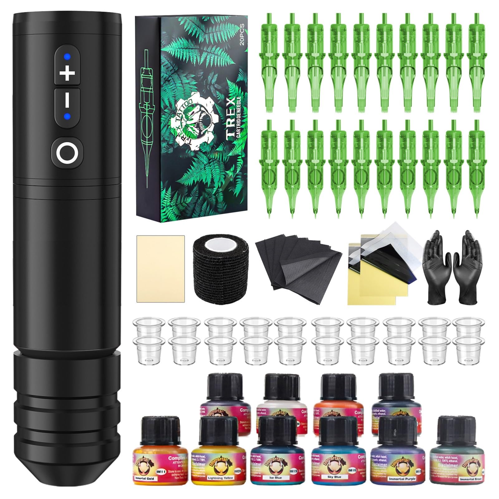 U-REX® Wireless Tattoo Gun Kit, Tattoo Gun Starter Kit with 2400mAh Tattoo Power Supply 20pcs Cartridge Needles Tattoo Ink Practice Skin Bandage, Tattoo Kits with Everything for Beginners