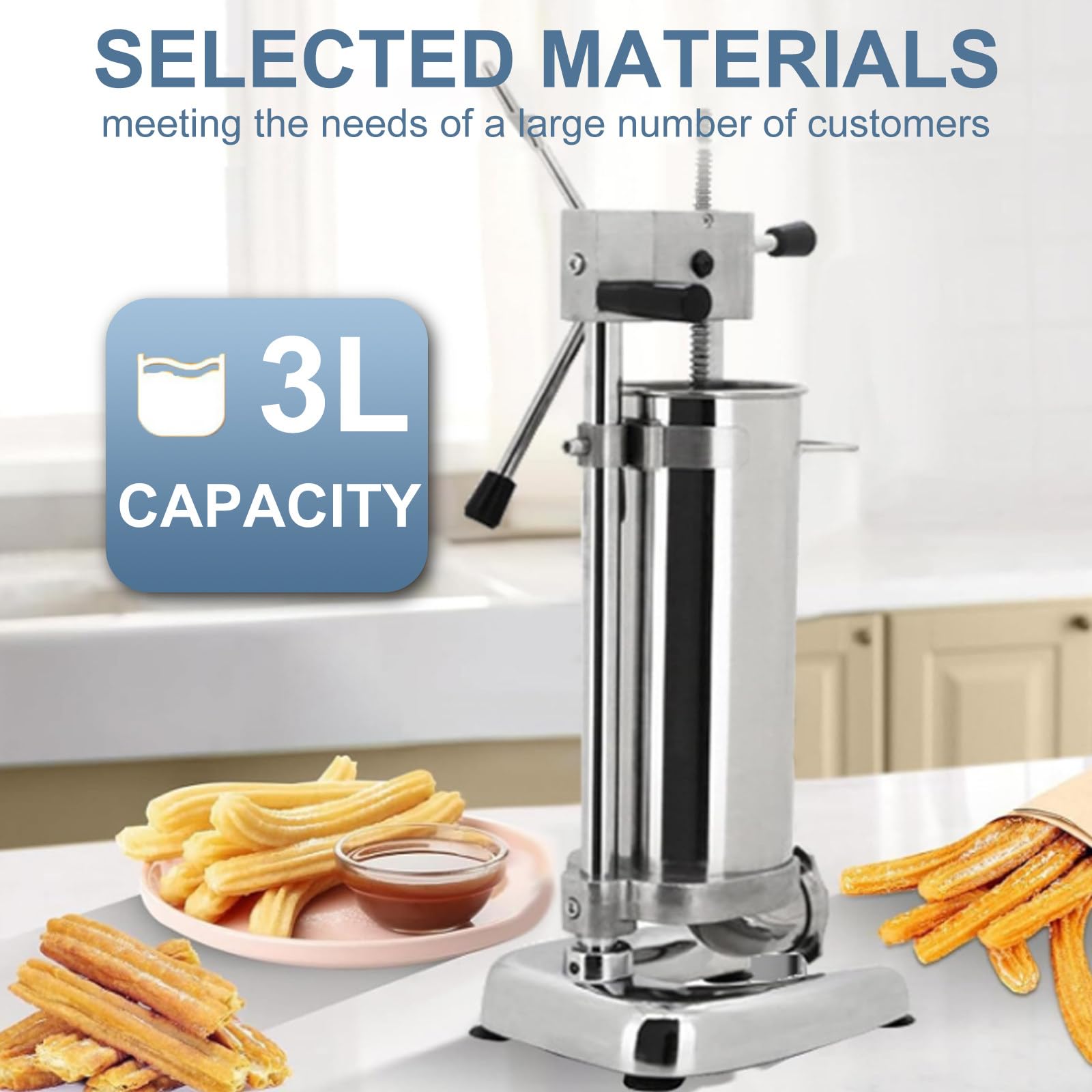 Churros Maker Machine, pressa verticale manuale in acciaio inox per ciambelle e churros, attrezzatura da cucina ideale per ristoranti e panetterie