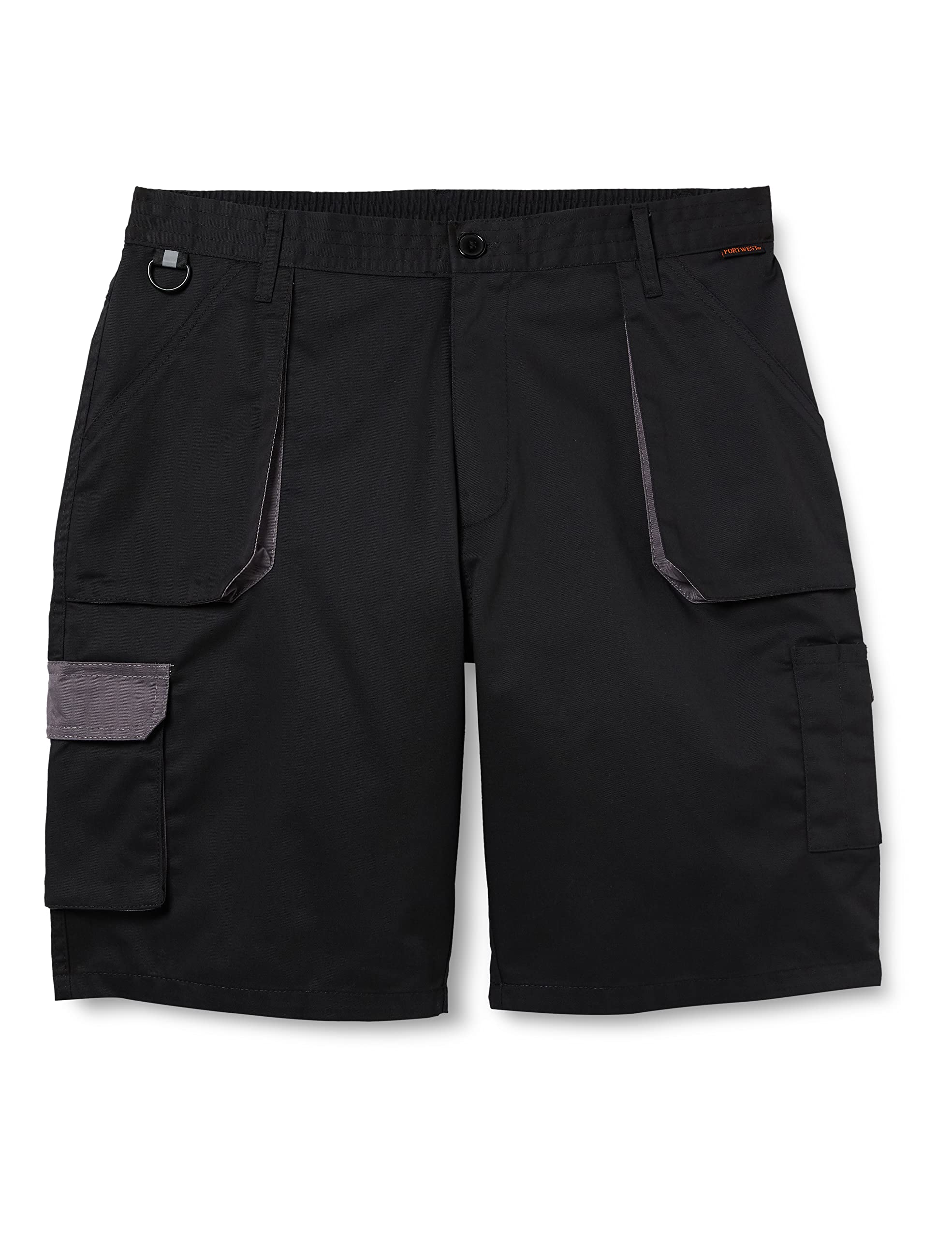 Portwest TX14 Texo Contrast Work Shorts 7 Pocket Multi Function Utility Breathable Summer Workwear Durable Safety Sitewear with Elastic Waist, Black, Large