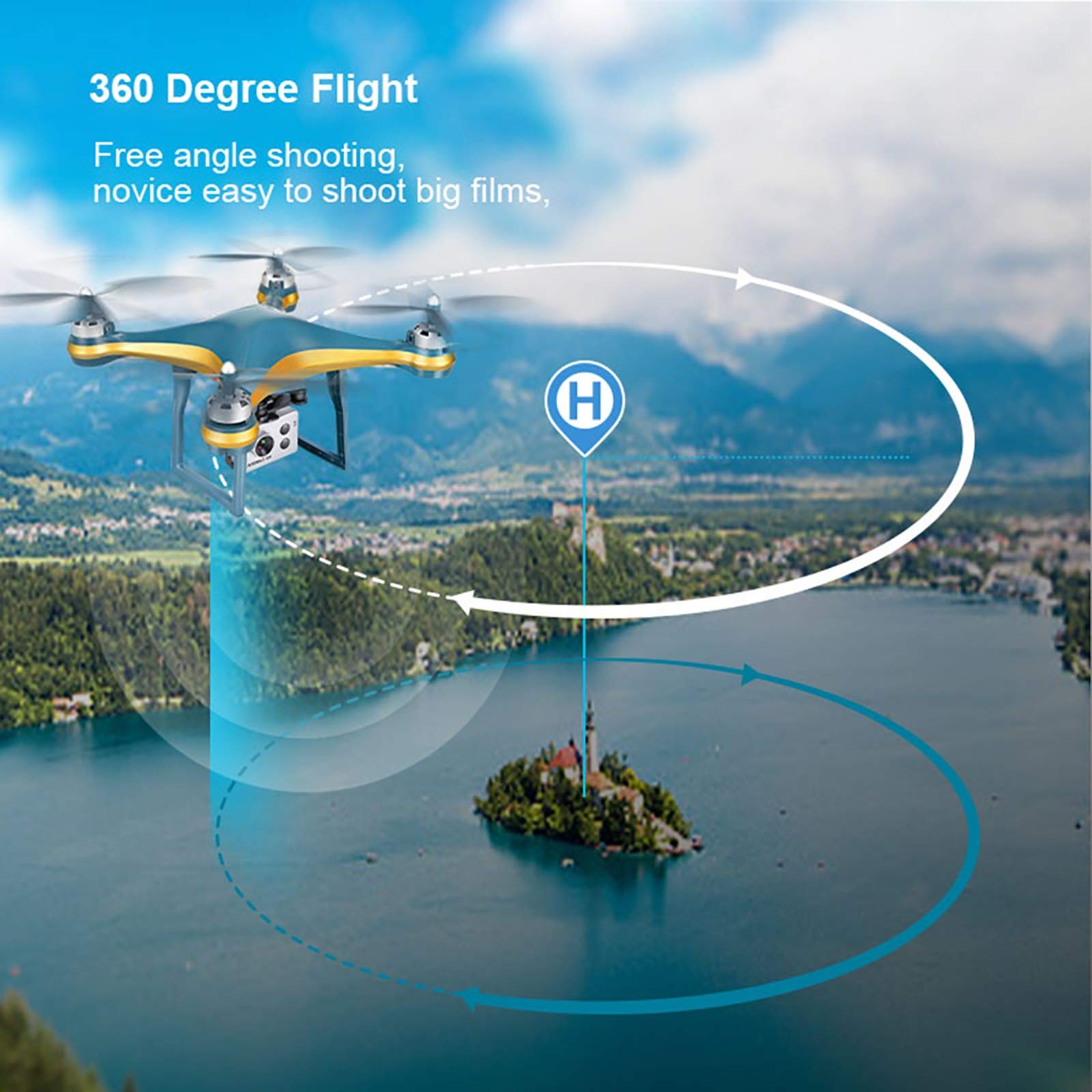 Dron GPS z szerokokątnym kątem 1080p, 170°, 90°, kamera HD, FPV WiFi Live-Video UAV, sekwencja Mir, wysoka jakość, 360° Surround, podwójna bateria (kolor: złoty)