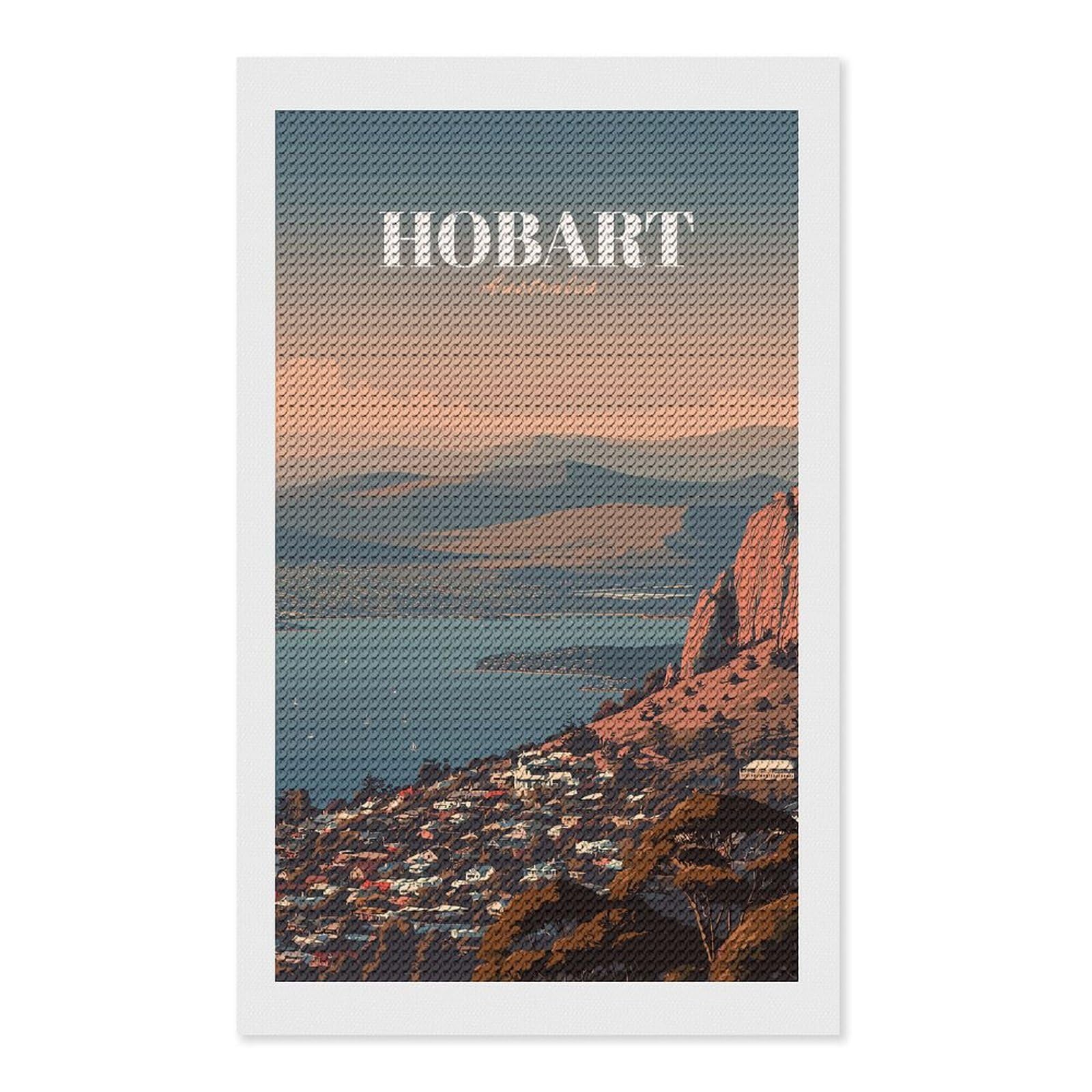 Junmoney Hobart Australia Travel DIY Diamond Art Canvas Kit 12"x20", Simple to Start, Fun Craft Experience, Modern Decor, Gift Idea, Adhesive Canvas