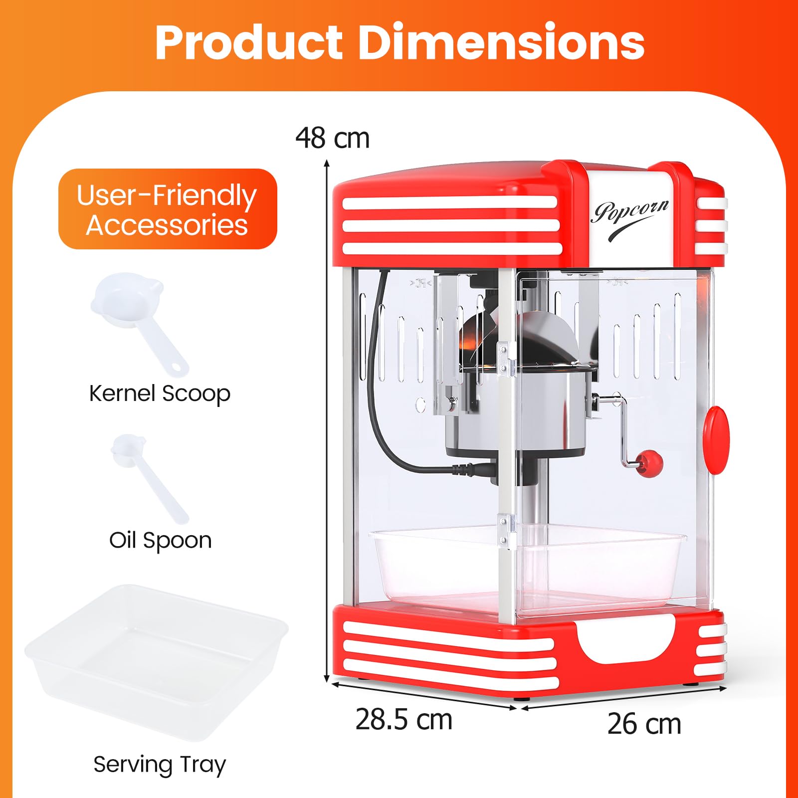 LIFEZEAL Macchina Popcorn 1200W, Riscaldamento e Mantenimento Caldo, Macchinetta Pop Corn Elettrica con 2 Misurino, Contenitore in Acciaio Inossidabile e Vassoio Rimovibile, Condimento Personalizzato