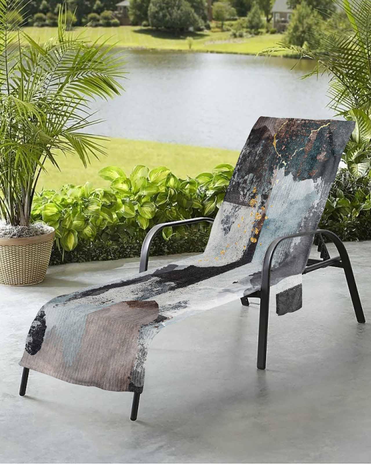 Abstract Black Beach Chair Towel Covers for Chaise Lounge with Side Pocket, Soft Plush Pool Towels Cover for Patio Sunbathing Outdoor 29''x85'' Contemporary Minimalist Street Graffiti Art