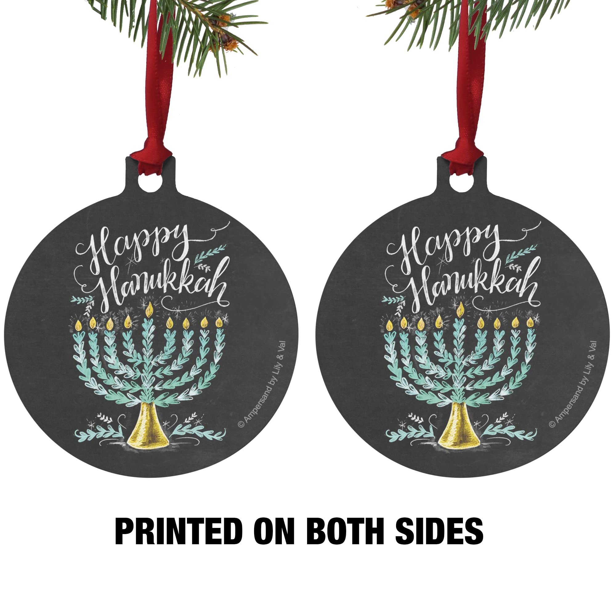 Happy Hanukkah Menorah Aluminum Holiday Christmas Tree Ornament - 3.0