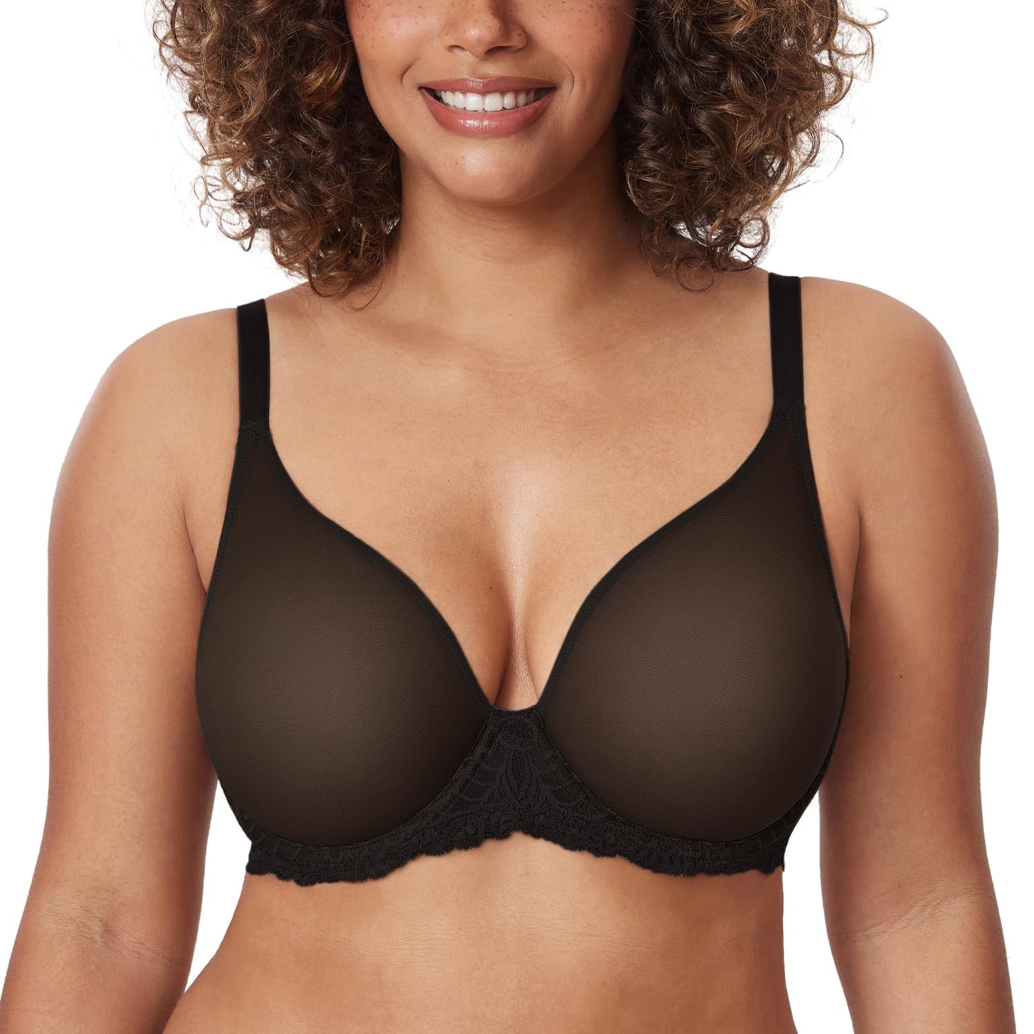 DELIMIRA Women's Sheer Mesh Bra See Through Plus Size Sexy Full Coverage Underwire Unlined Bras