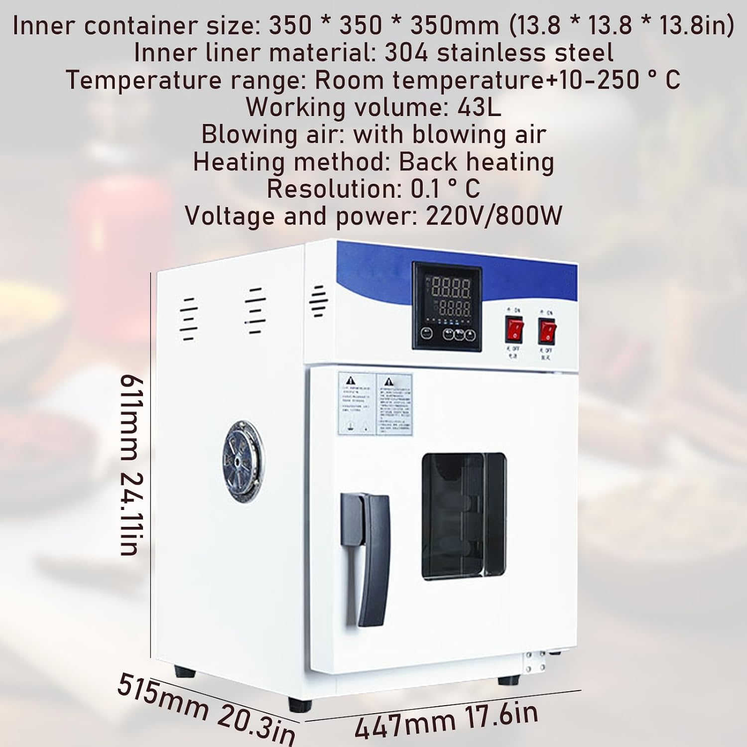 Lab/industrial Constant Temperature Forced Air Convection Drying Oven, Stainless Steel Inner Chamber,quiet Operation, Digital Display With Temperature Control & Timer For Electronic Components 43L