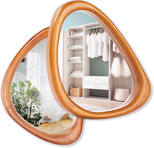 Juego de 2 espejos asimétricos, espejos de pared irregulares de 15 x 10 pulgadas, espejo de madera pequeño, para colgar vertical y horizontalmente.