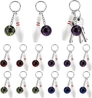 12 Pieces Mini Bowling Key Ring Party Bag, PVC Bowling Key Pendant with Bowling Pin, 4 Colours Key Fob Bowling Pin, Bowlin...