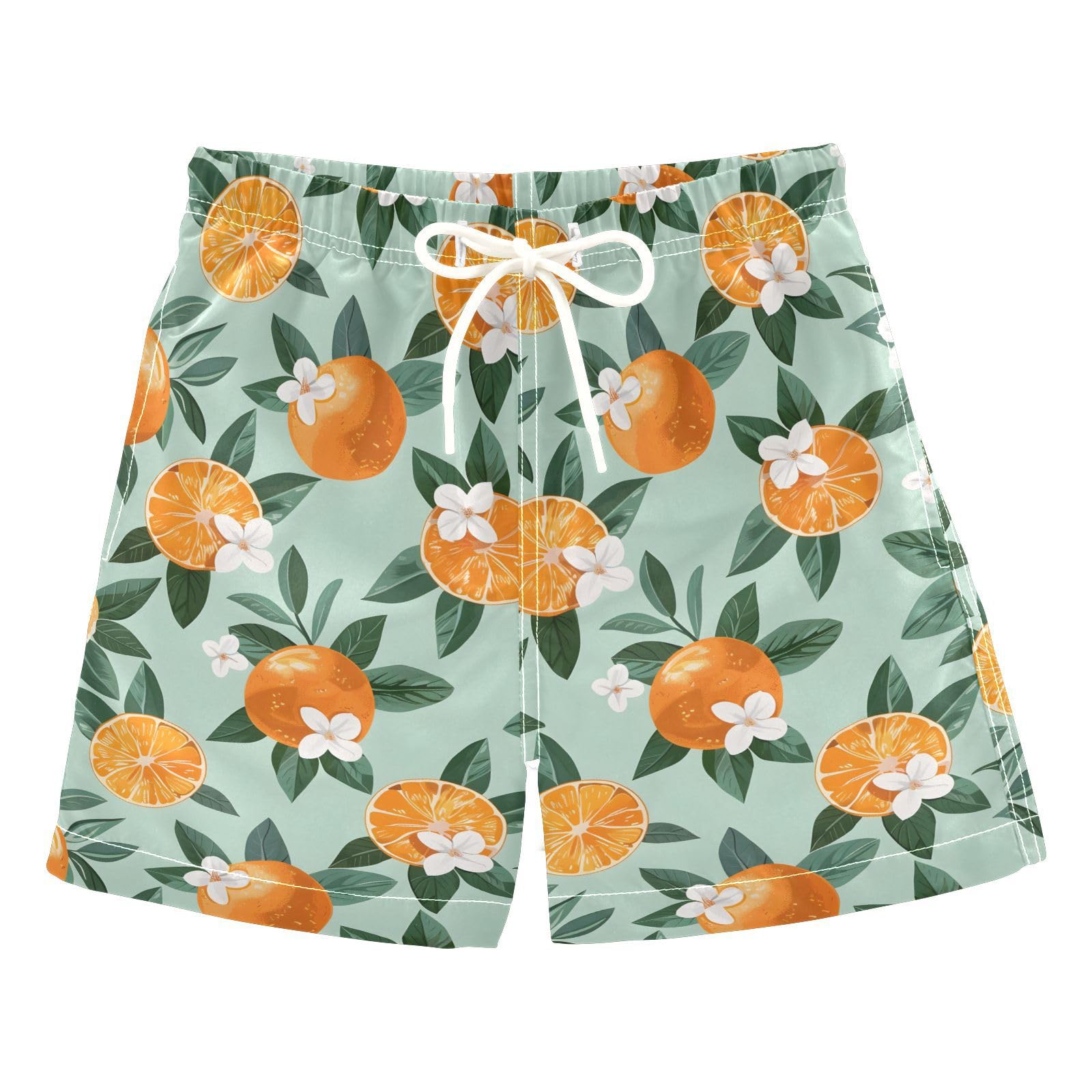 ALAZA Orange Fruit with White Flower Boys' Swim Trunks Beach Shorts Quick Dry Swimsuit 4T