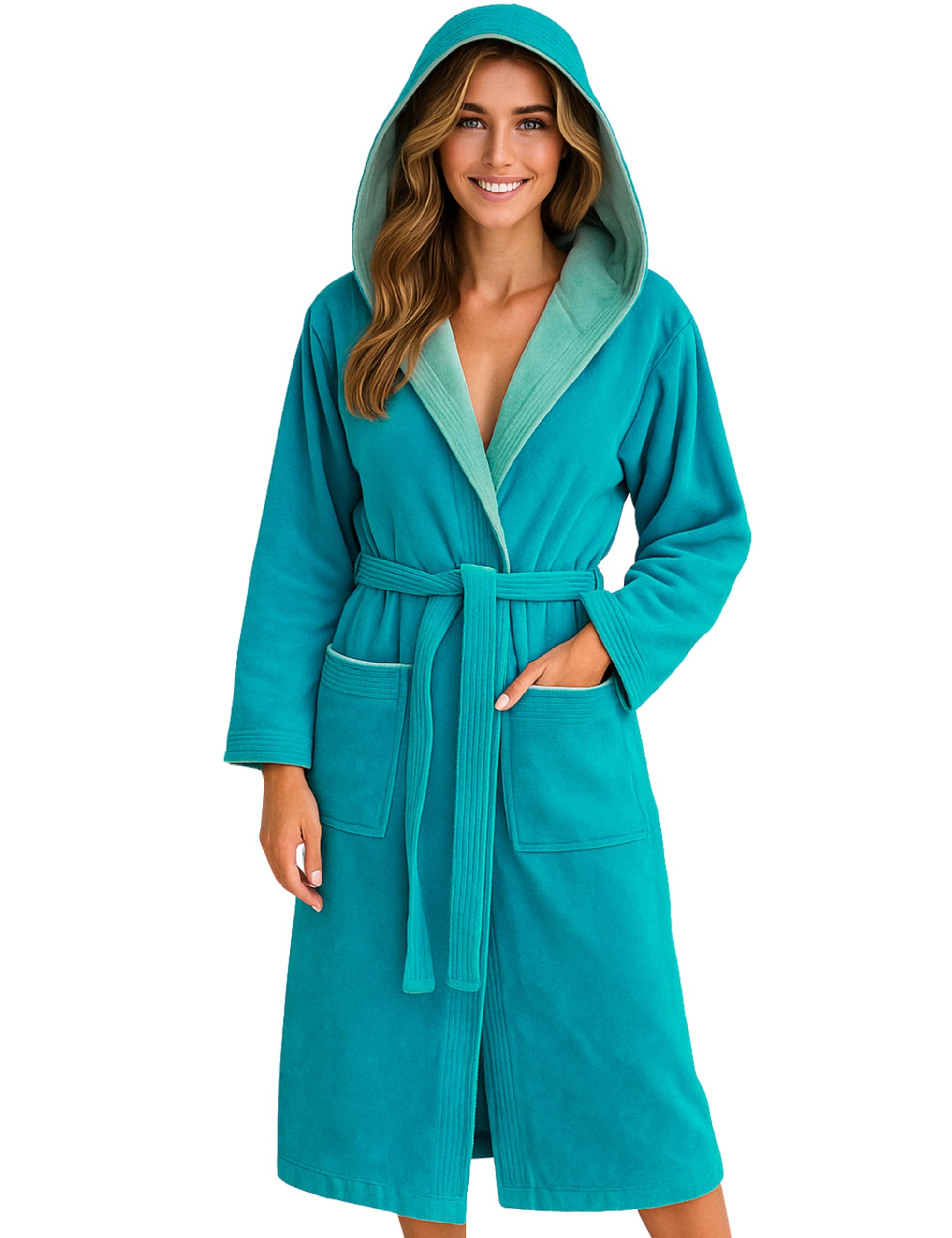 Morgenstern Bademantel Damen mit Kapuze 100% Baumwolle Frottee OEKO-TEX® Morgenmantel Leonie Petrol Größe XS