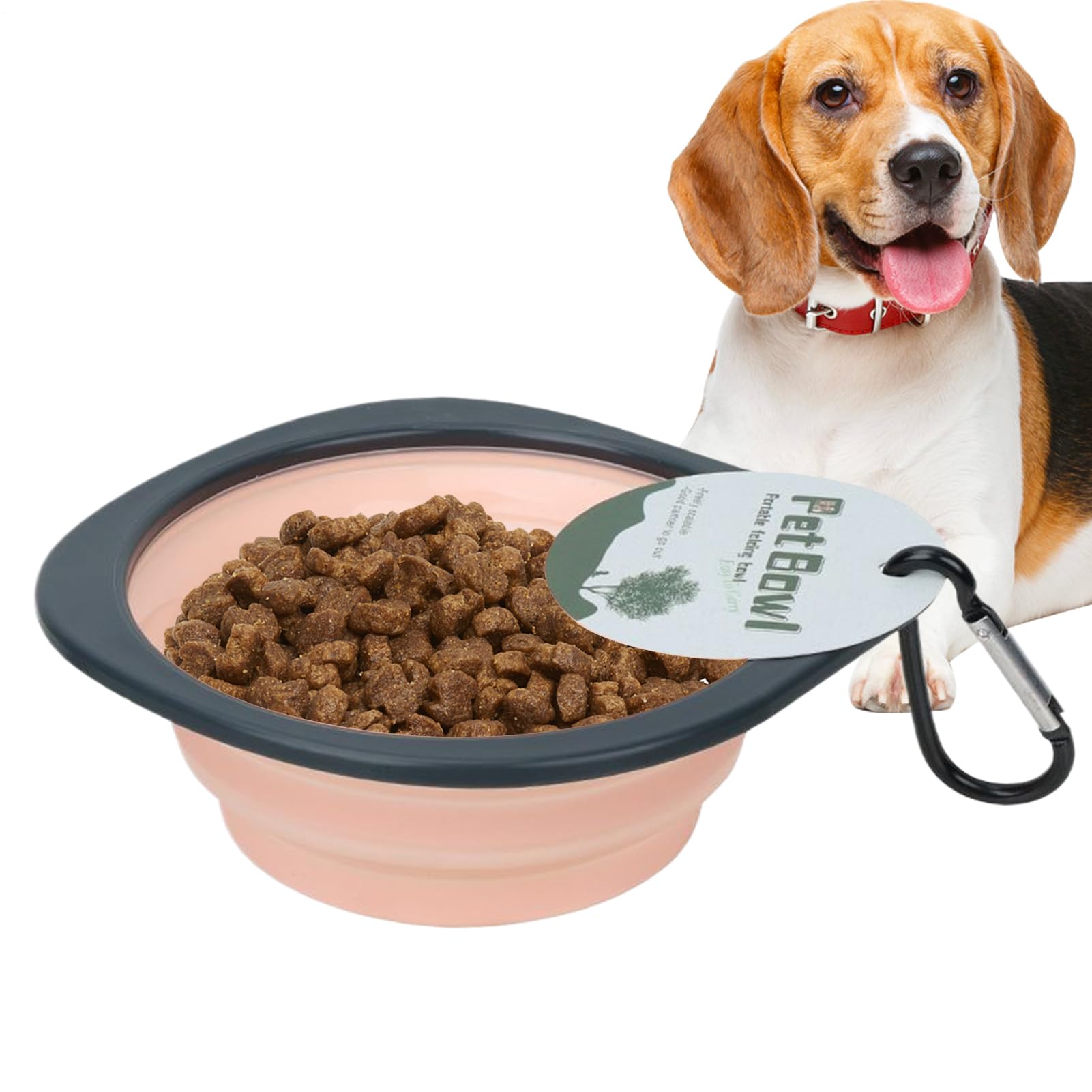 Foldable Dog Bowl, Portable Water Bowl Folding Dish, Food Container Feeder with Carabiner Clip, Travel-Friendly Pet Watering Dish for Outdoor Hiking, Walking, Camping Use, 15.7x14x1.1cm Blue Pink