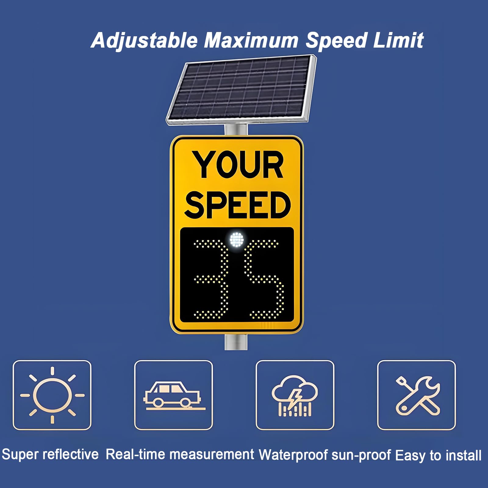 Señal de retroalimentación de radar alimentada por energía solar con pantalla LED para monitoreo de límite de velocidad y seguridad del tráfico
