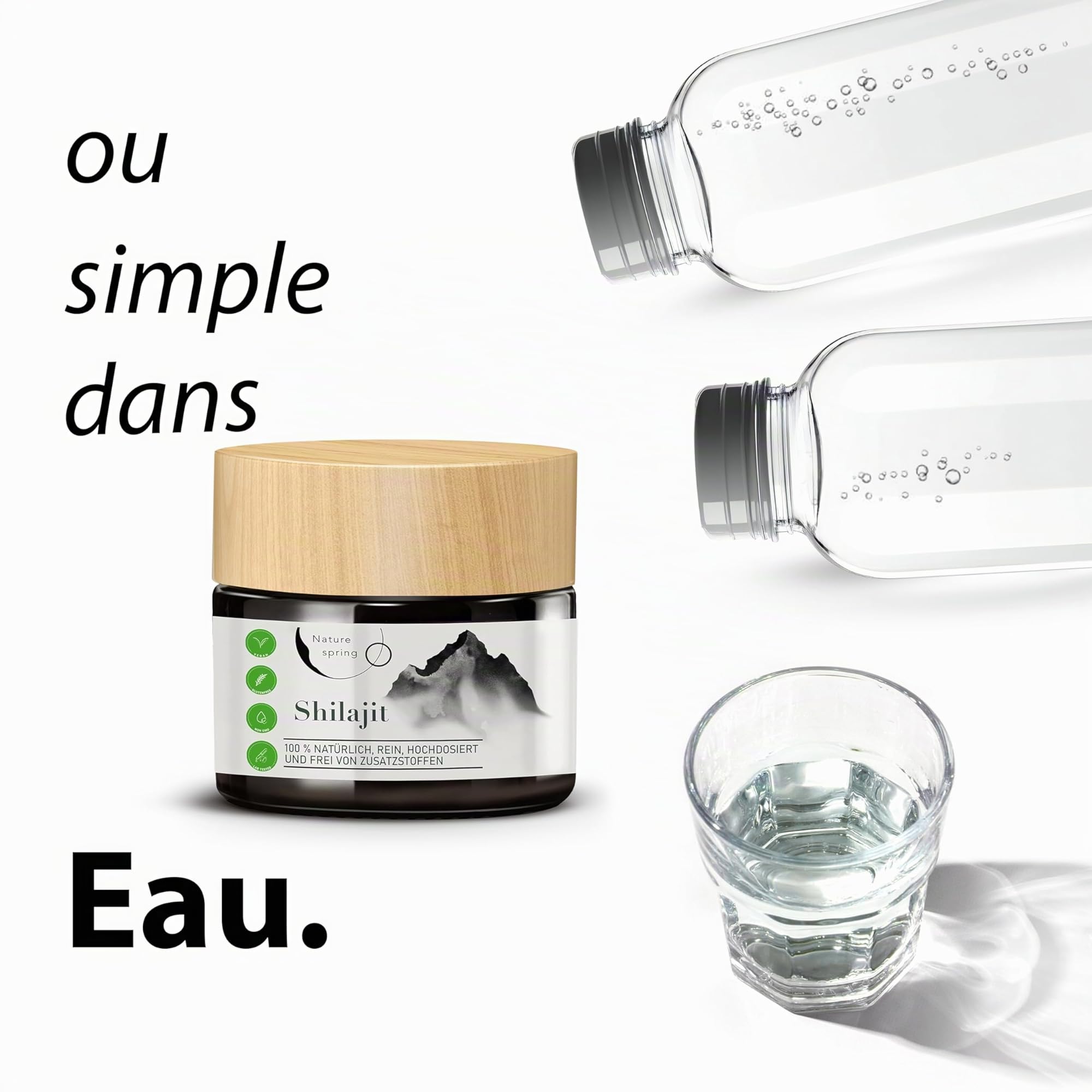 Shilajit Résine en Verre | Premium +2 Mois | Source Himalayenne Haute Puissance avec Acide Fulvique | Acide Humique et Oligo-éléments | Nature spring