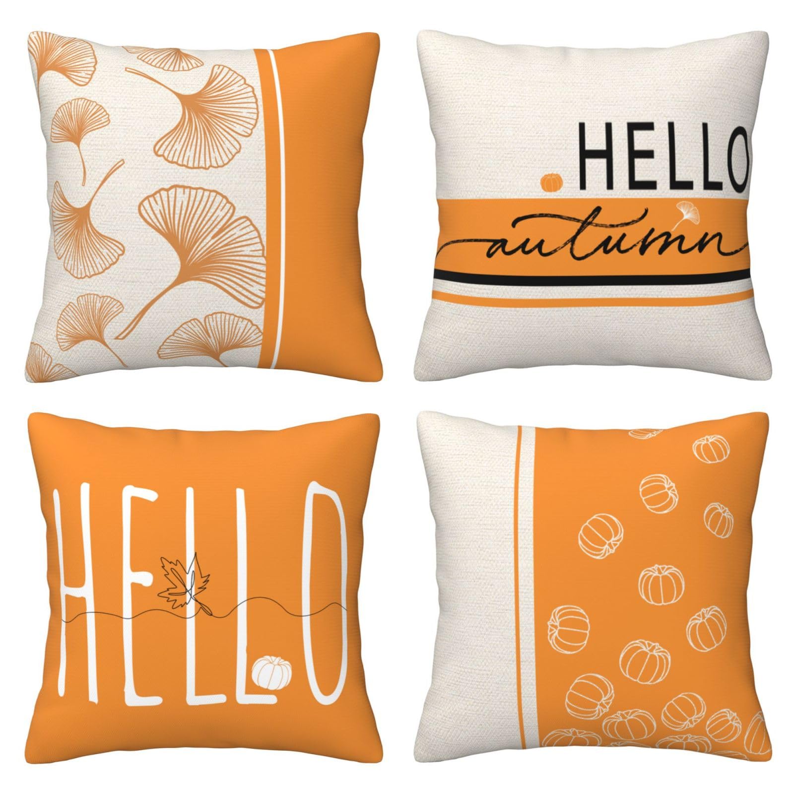 GUYUEHU Orange Fall Pillow Cover 18x18 Inch Set of 4 Thanksgiving Decor Outdoor Fall Pillows Decorative for Fall Home Decor for Sofa (18X18, Ginkgo biloba)