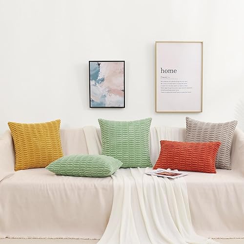 Miniatura 6 de decorUhome Juego de 2 fundas de almohada decorativas de otoño amarillo mostaza de 24 x 24 pulgadas, fundas de almohada cuadradas de pana suave a