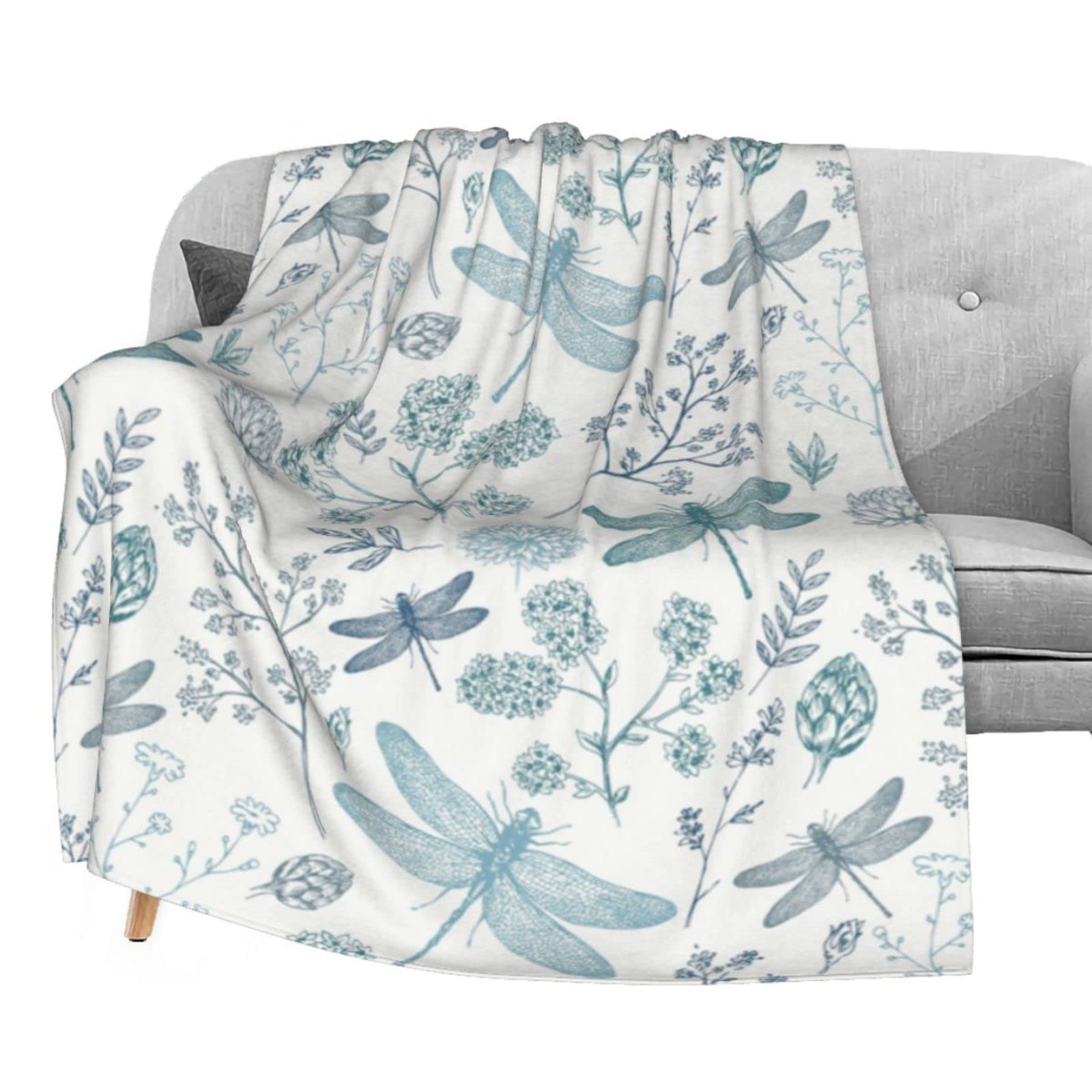 Dujiea Blue Dragonfly Flannel Fleece Throw Blanket 50"x60", Living Room/Bedroom/Sofa Couch Warm Soft Bed Blanket for Girls Boys Adults All Season