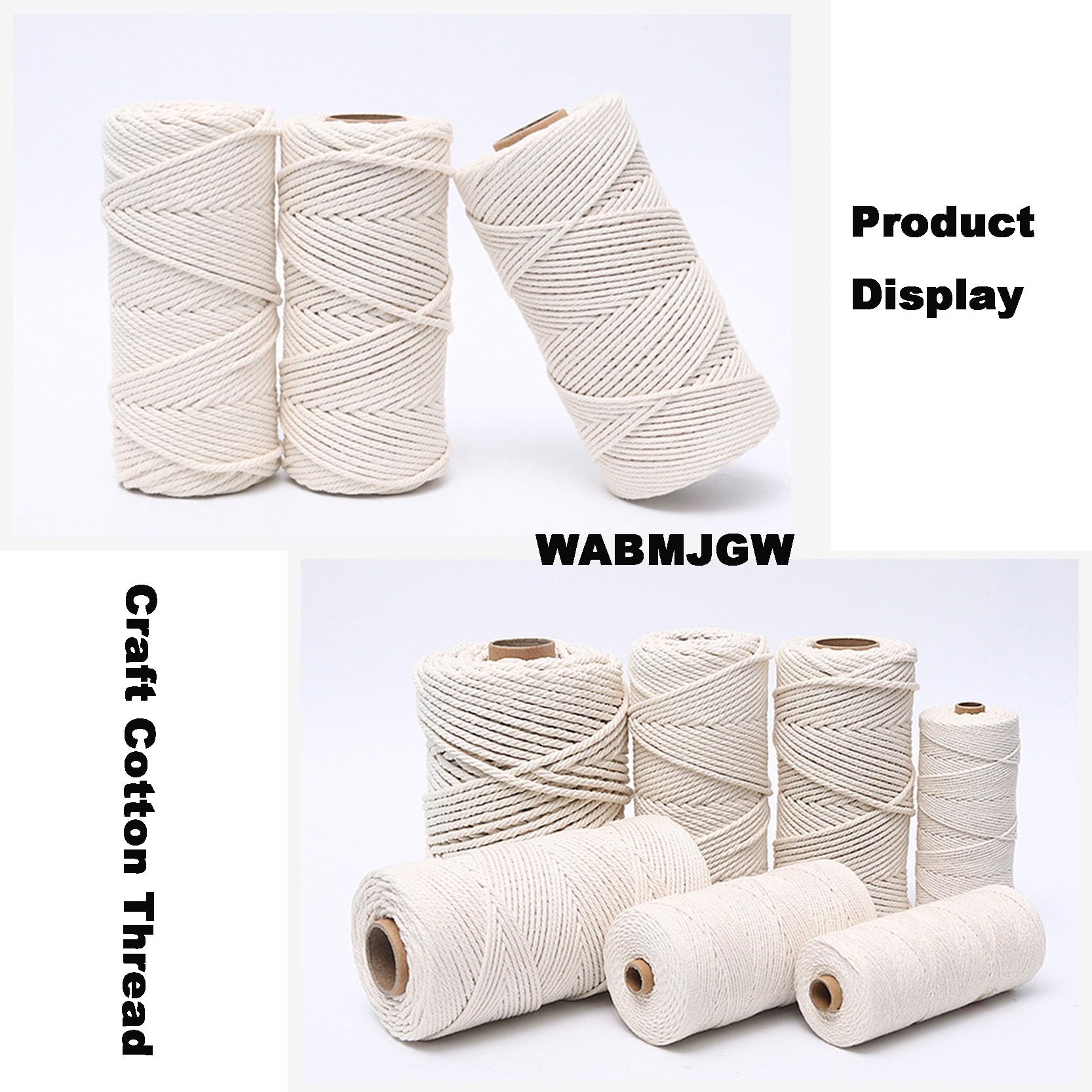 3 Rollen Makramee-Kordel 3 mm/4/5/6 mm x 300 m, natürliches Makramee-Seil, Baumwollschnur, 4 Stränge, gedrehtes, weiches Terrassenseil zum Aufhängen an der Wand, Heimwerken,Beige-5 mm