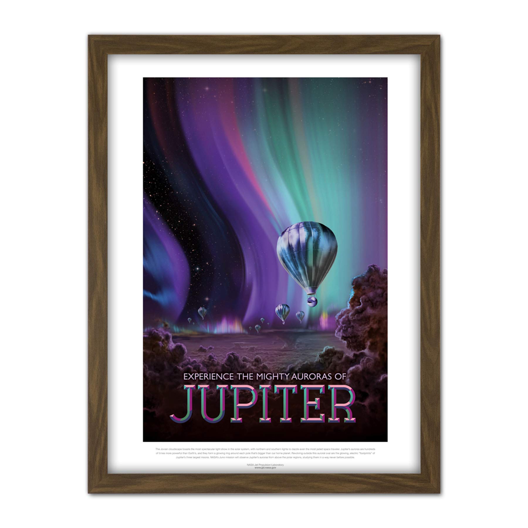 Wee Blue Coo NASA Space Travel Advert Jupiter Artwork Framed Wall Art Print 18X24 Inch