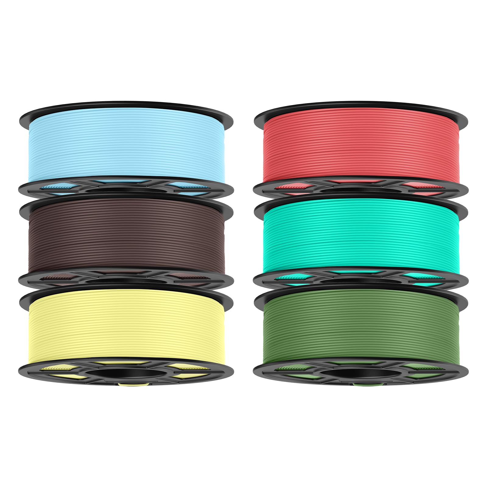 TECBEARS Filamento PLA Matte Bundle 1.75mm 6KG, Filamento per Stampante 3D Matte PLA, Superficie Opaca Alta Velocità 30-600 mm/s, Oliva + Azzurro + Cioccolato + Giallo + Rosso + Verde