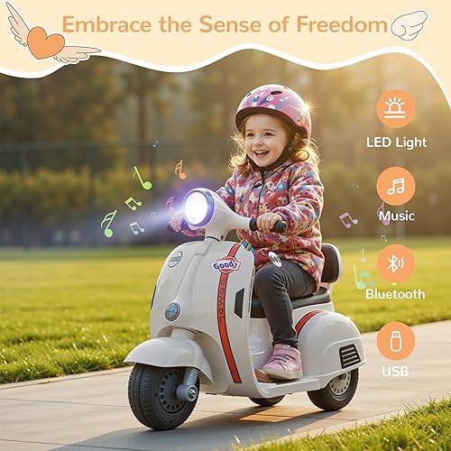 Miniatura 5 de TLSUNNY Motocicleta eléctrica para niños, juguetes para montar con faros y música, arranque suave, batería de 6 V, vehículo eléctrico para niños y