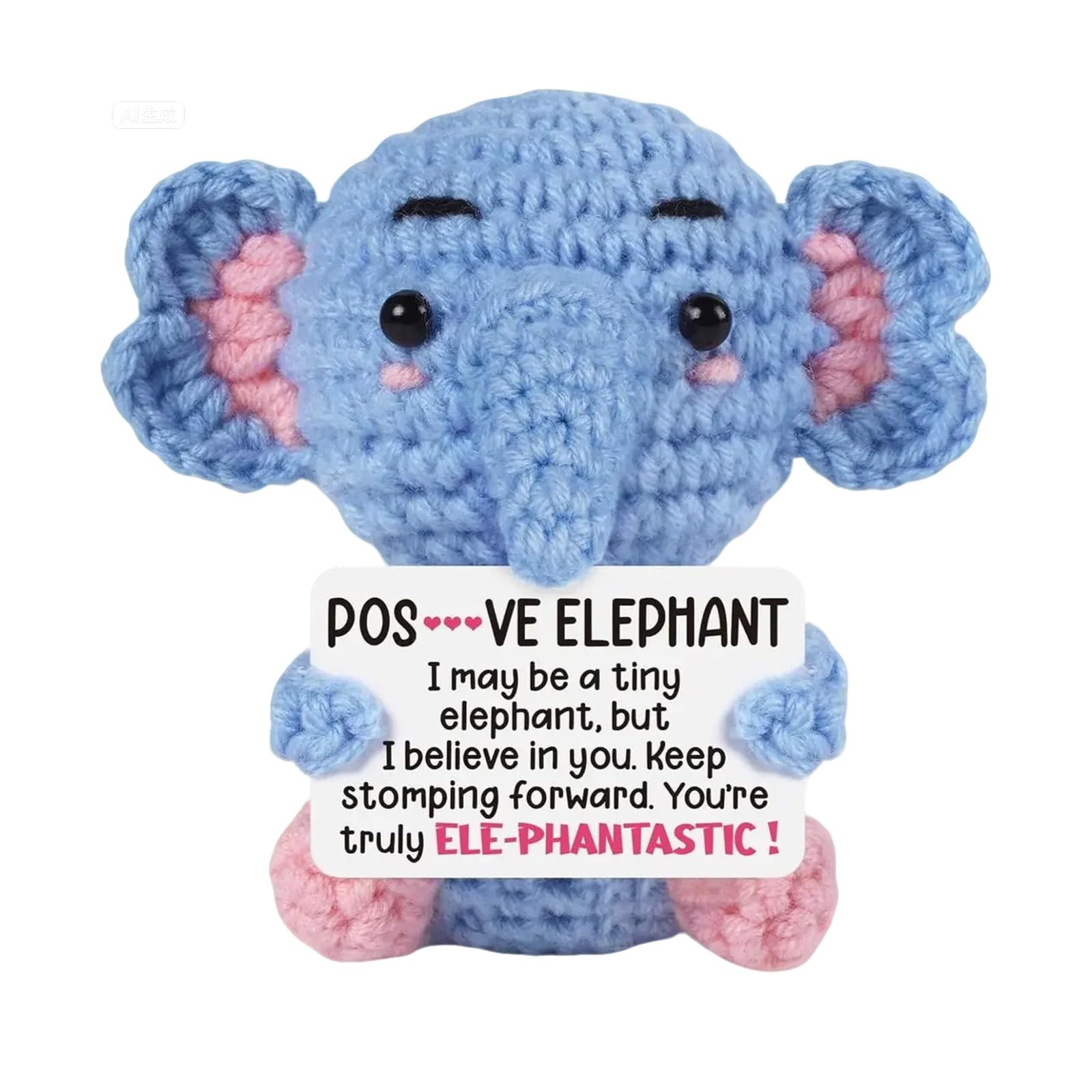 Qubitly Funny Positive Crochet Elephant, Cute Emotional Support Crochet Animal with Positivity Card, Unique Emotional Support Gift, Perfect Good Luck Charm Present for Women Men Friends Coworkers — image 1