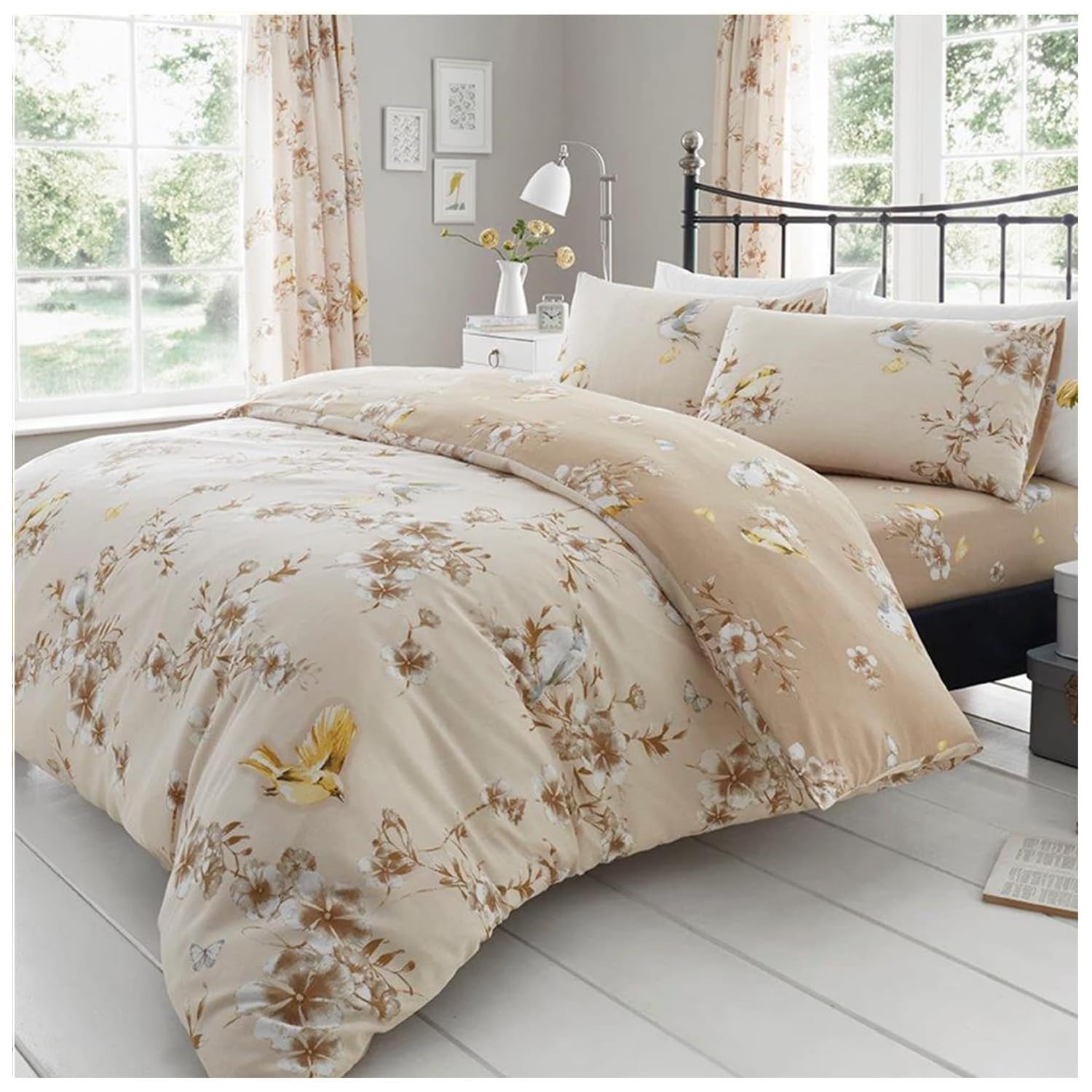 Gc Gaveno Cavailia Birdie Blossom Natural Reversible Botanical Bedding Set, Super King, Natural