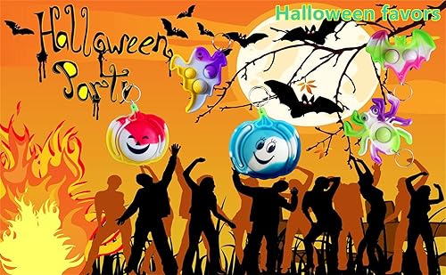 Miniatura 5 de (Regalo para estudiantes de Halloween), 50 paquetes a granel de Halloween, fantasma, calabaza, araña, murciélago, llavero de burbujas, mini llavero,