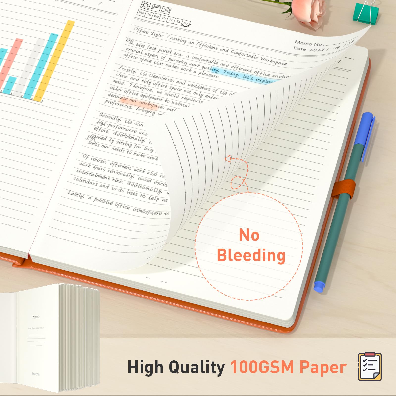 Smarpau A5 Lined Notebook, 320 Pages Thick Hardcover Notebook with Sticky Notes - Image 4