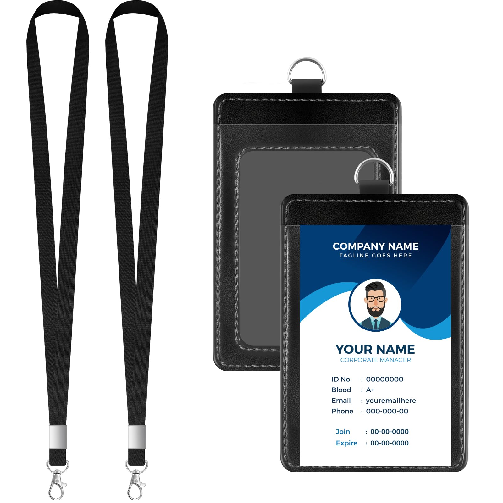 PU Leather ID Badge Holder Extra Thick ID Card Name Badge Holder with 1 Clear ID Window 1 Credit Card Slot for Office Staffs, Teachers/Students,