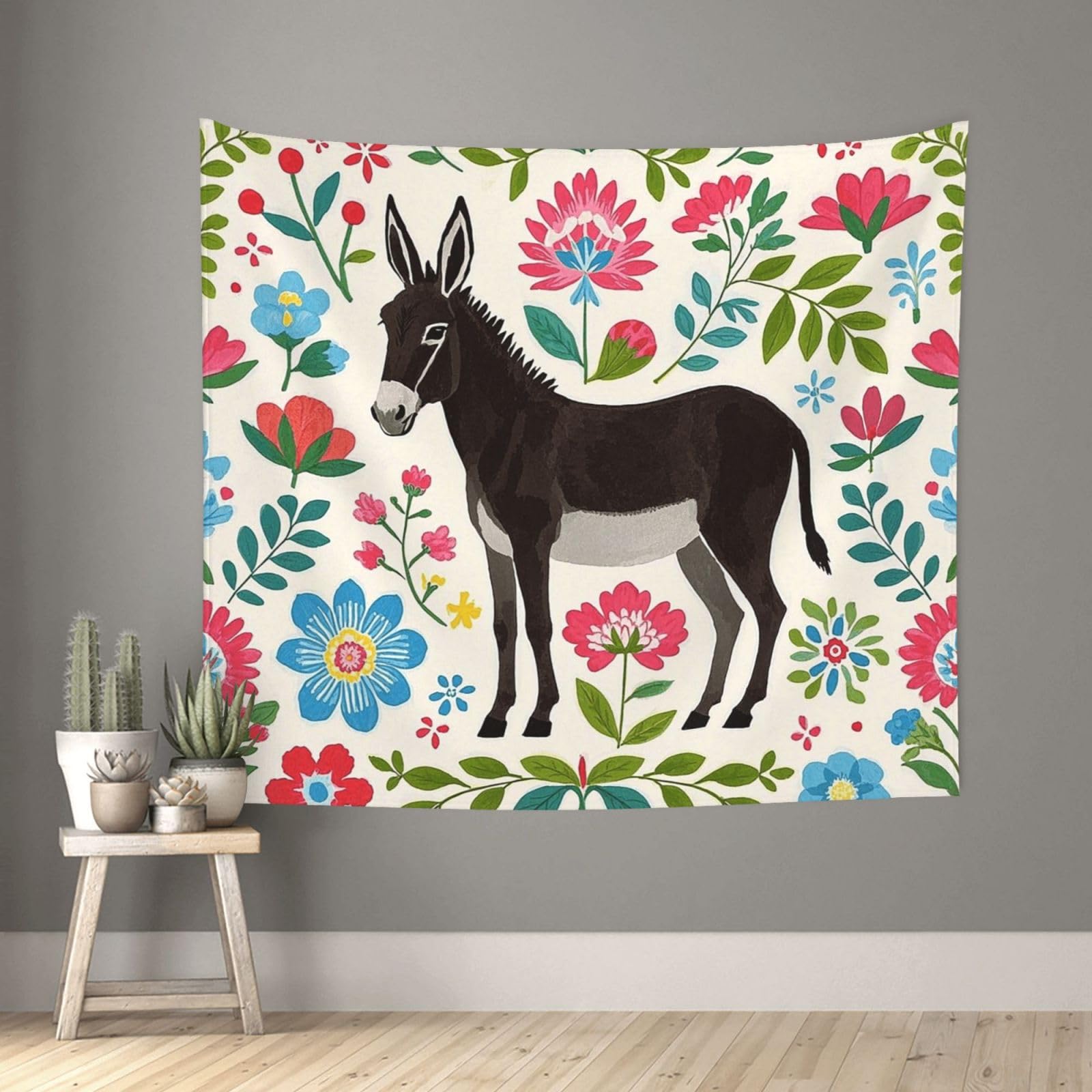 FodPand Donkey and floral print Tapestry for Bedroom Aesthetic, Wall Hanging Tapestries Art Decor Backdrop Wall Tapestry for Dorm Living Room Funny Poster Party Banner Background 51" X 60"