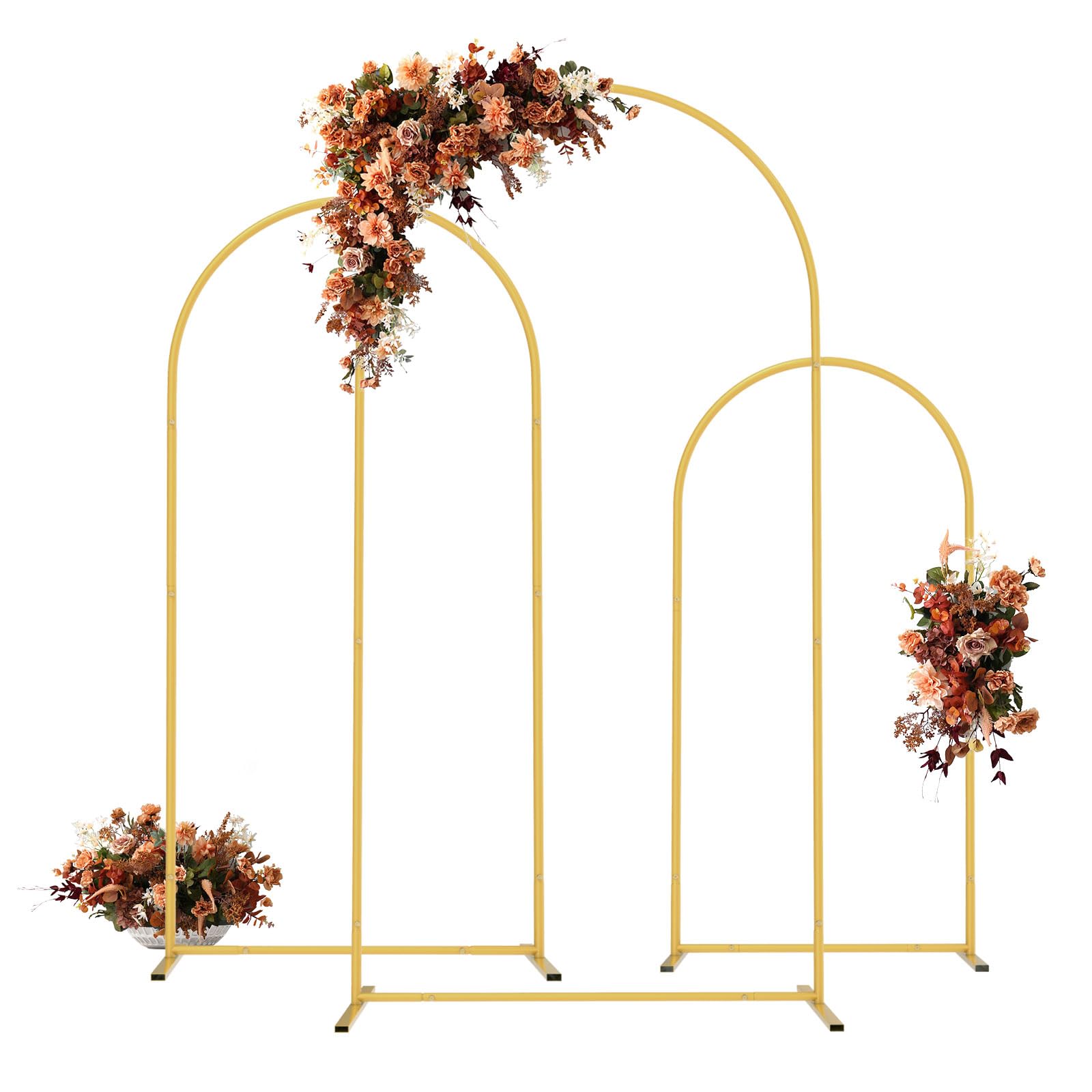 PlusFive Hochzeitsbogen Set 1,3m&1,6m&2,0m 3 Stück Hochzeitsbogen Gestell Gold Wedding Arch Traubogen Metallbogen-Hintergrundständer für Hochzeit Geburtstag Party Ballonbogen Zeremonie Dekoration