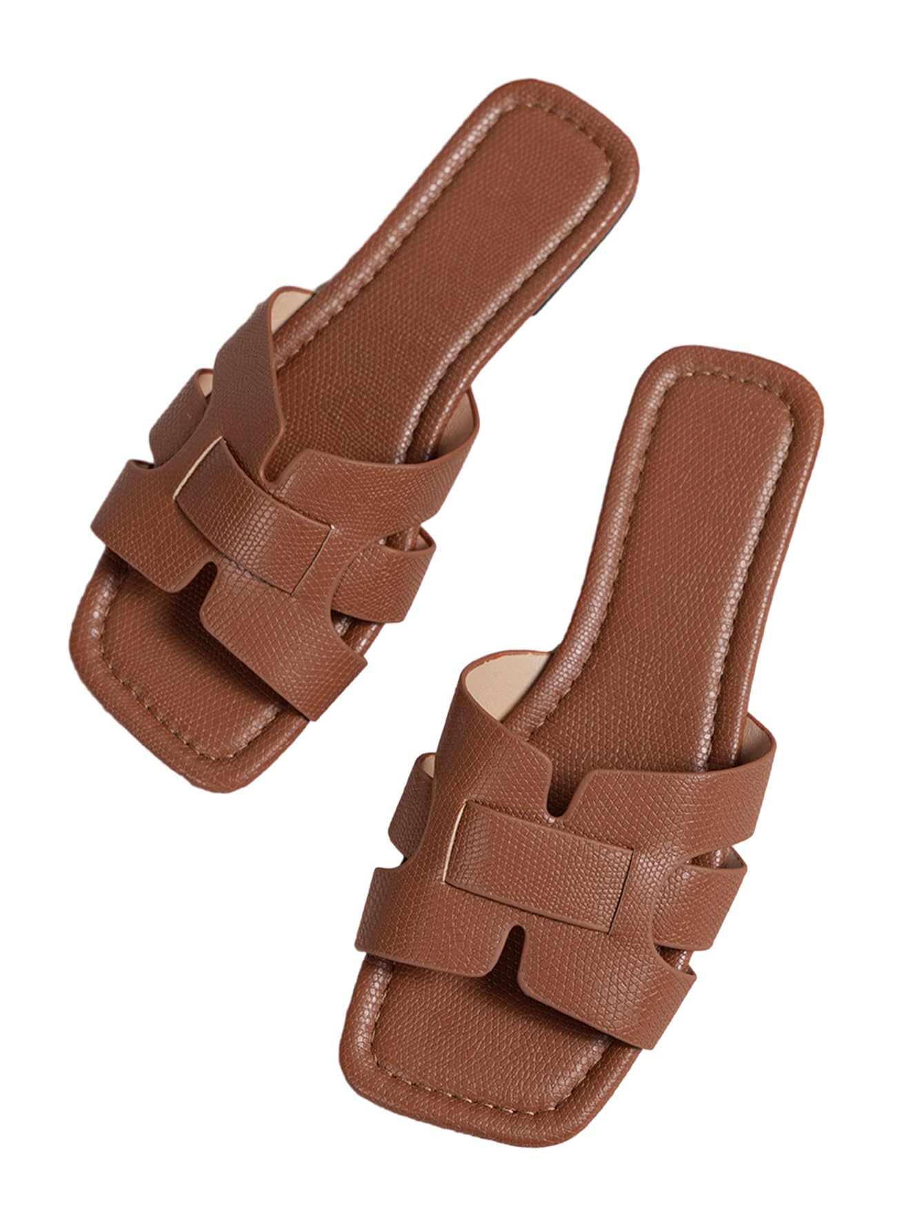 GORGLITTERWomen's Crocodile Embossed Flat Sandals Cross Strappy Open Toe Slide Sandals