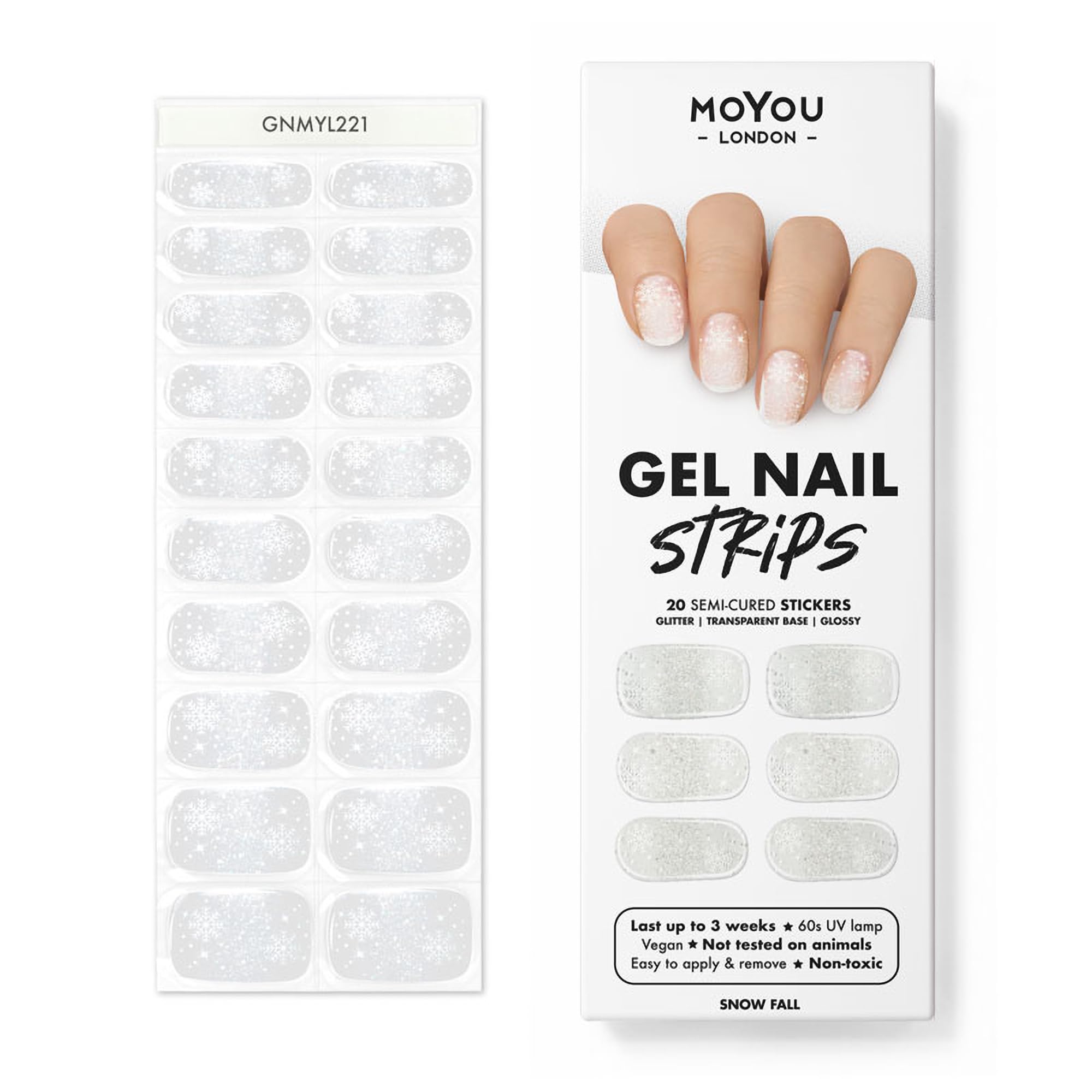 MOYOU LONDON Semi Cured Gel Nail Strips - 20 Pcs. Nail Wraps for Salon-Quality Manicure - Works with Any UV Nail Lamp - Easy to Apply, Trim, & Remove Gel Nail Stickers