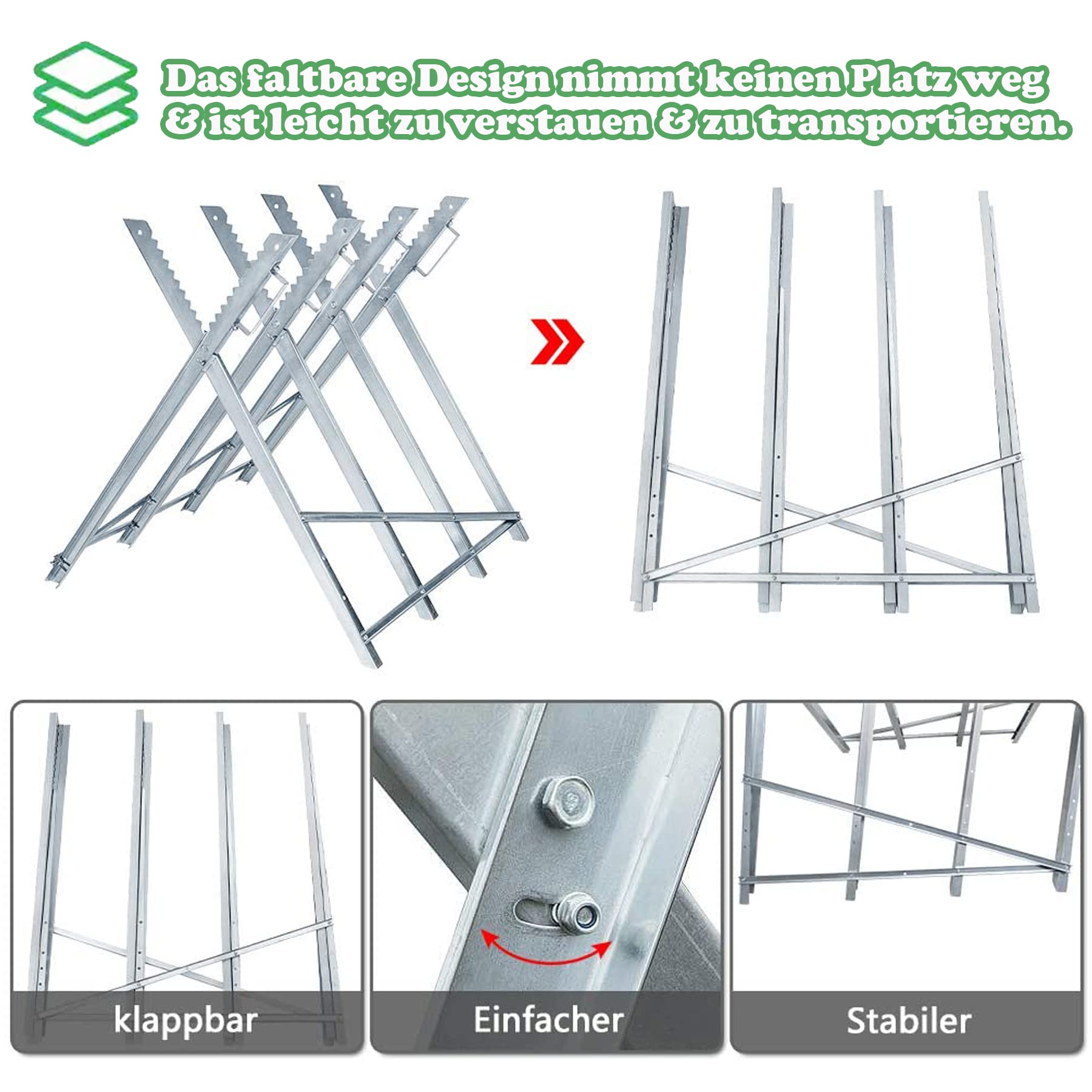 Froadp Caballete de Acero para Cortar Madera Caballete de Motosierra Soporte Plegable y Ajustable Caballete para Cortar Leña Soporte de Sierra de Mano Capacidad de Carga 150kg (82x80,5x79cm)