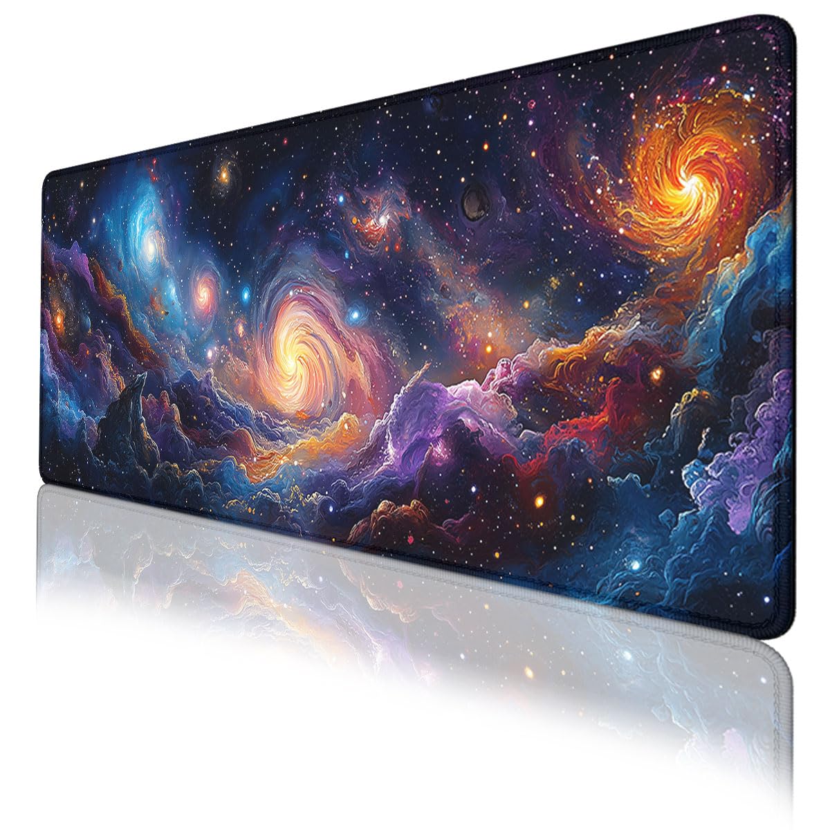 Galaxy Gaming Mouse Pad, Space Universe Nebula Colorful Art Large Gaming Mouse Mat with Stitched Edges,Non-Slip Waterproof Rubber Base Mous Mat 31.5 x
