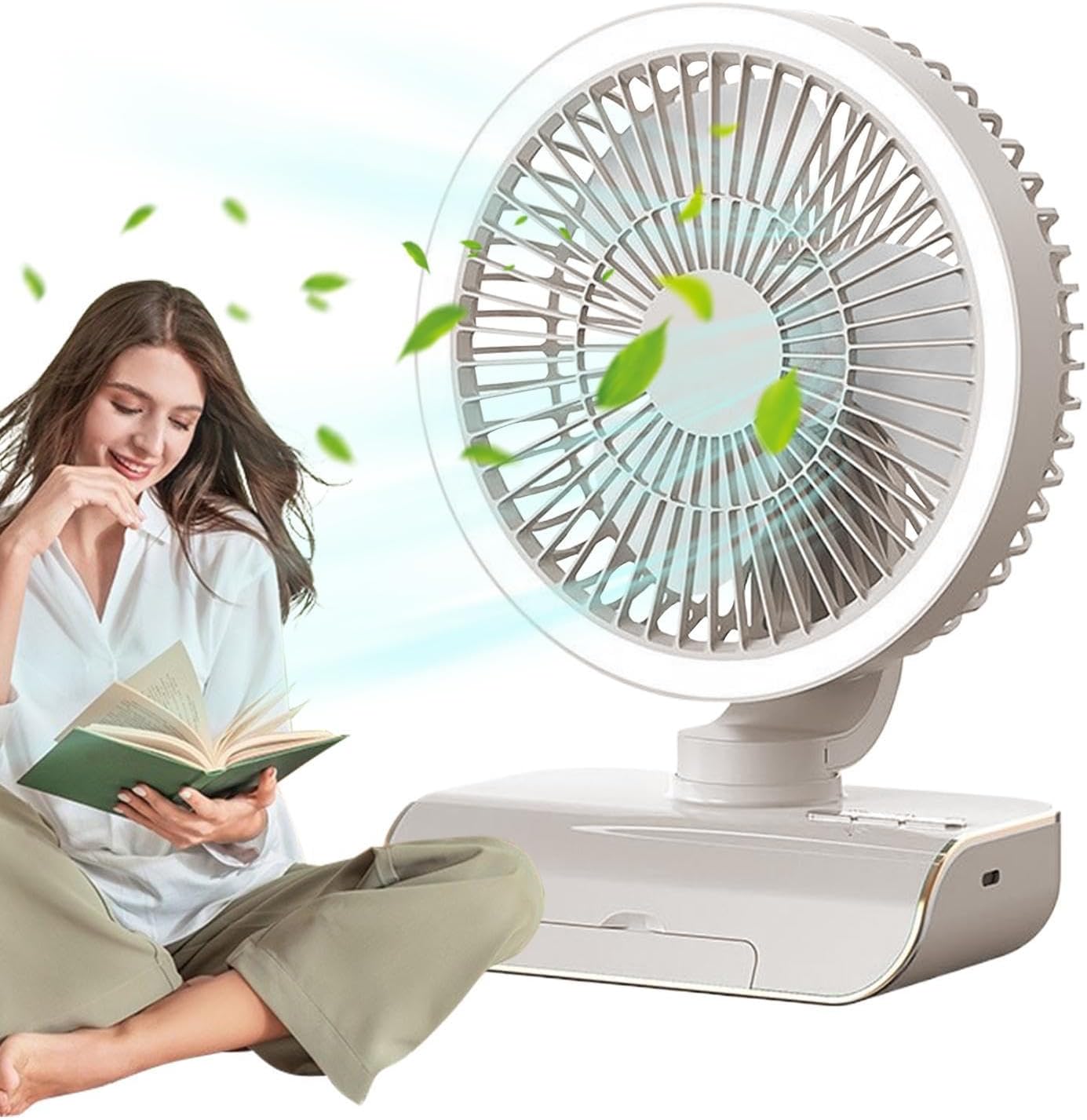 Oscillating Air Circulator Fan | 5 Speeds Small Cooling Fan with Remote Control | 2000mAh Rechargeable Travel Supplies, Handheld Ventilator for Men, Women