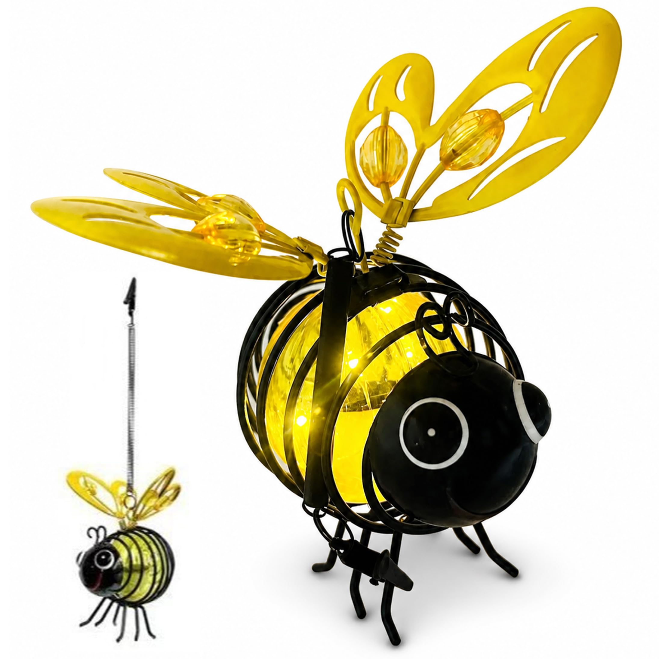 Solar Bee Lights Outdoor Yellow Hanging Iron Garden Lanterns