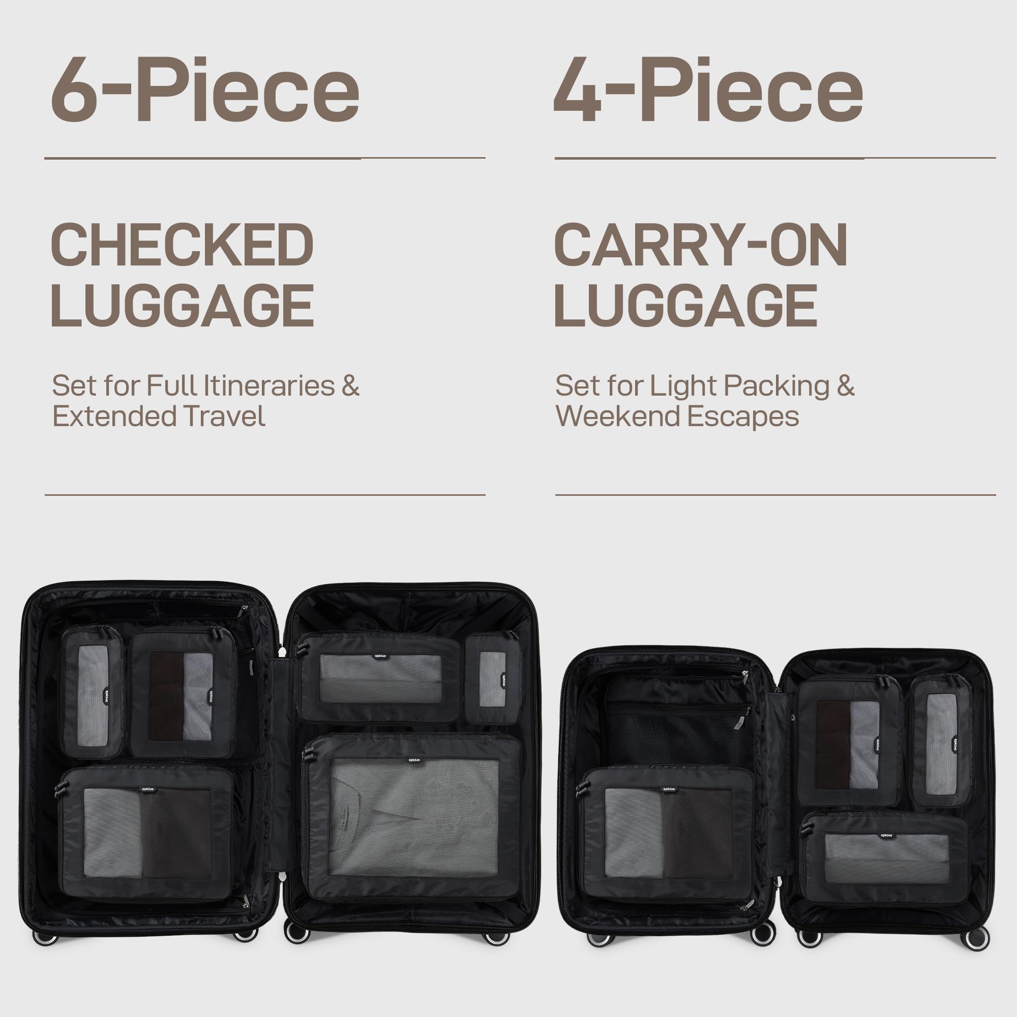 EPICKA TripCozy - Cubos organizadores de compresión – Juego de 4/6 bolsas organizadoras de viaje duraderas con parte superior de malla, accesorios de viaje expandibles para equipaje de mano, equipaje