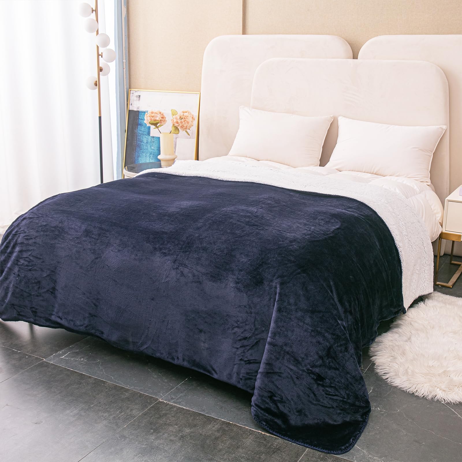 EDS Sherpa Fleece Throw Blanket Double Size Super Soft Warm Sofa Throw Reversible Bed Throws For Bed Sofa Couch (Double - Image 4