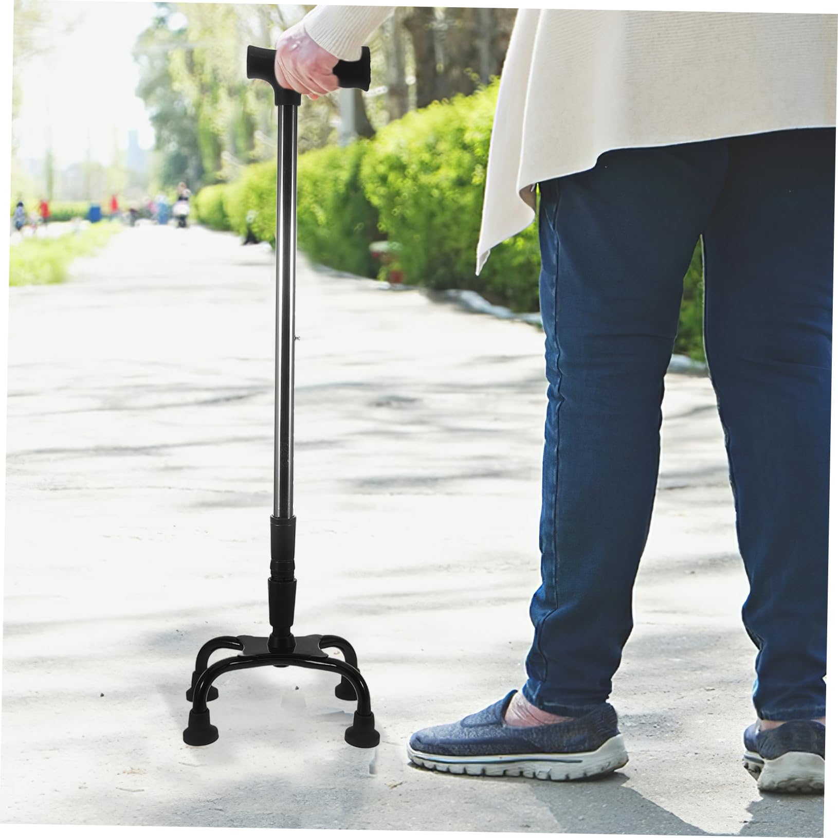 PACKOVE Bastón De Cuatro Patas Ajustable De Acero Inoxidable para Personas Mayores, Portátil y Antideslizante, Base Estable para Uso Diario, Viajes y Apoyo Seguro