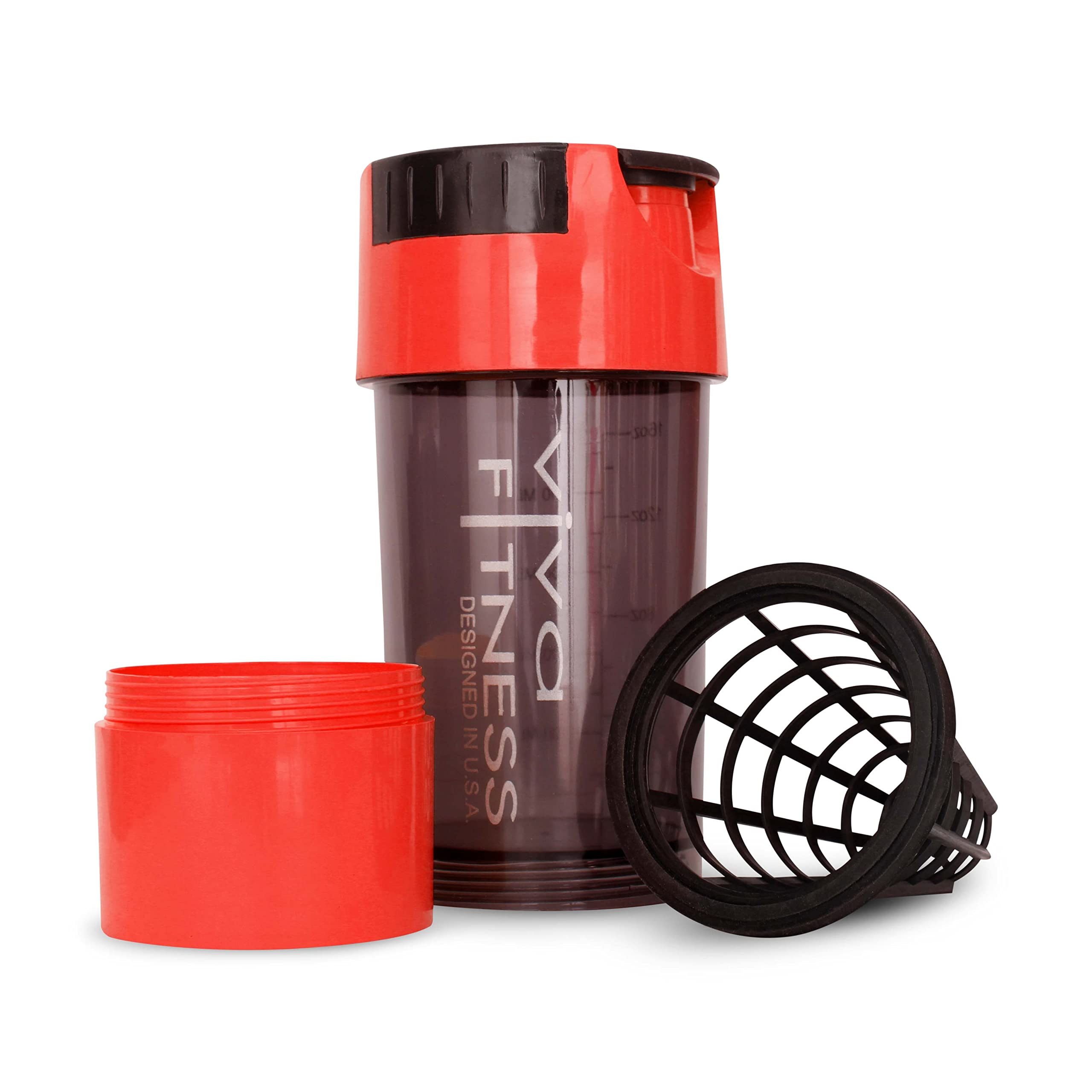 Viva Fitness 500 ml Cyclone Plastic Gym Shaker Bottle with Measurement scale, protein shaker for workout (Red-Black) 4