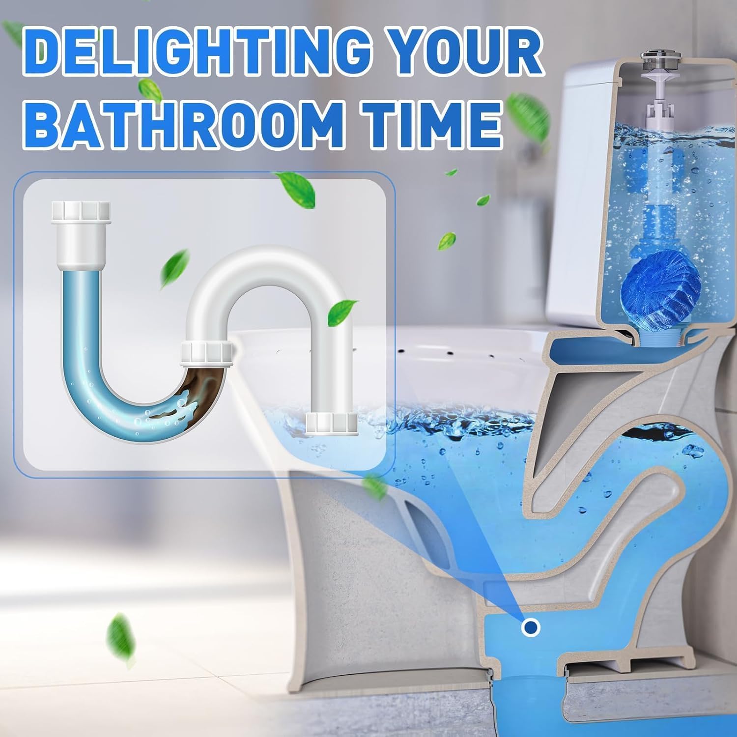 DME SALES Automatic Flush Toilet Bowl Cleaner Tablets, Bathroom Toilet Tank Cleaner, Powerful Cleaning Ball Toilet Blue Deep Clean Bubbles, Mild Lemon Scent Pack-10 4