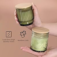 Vista 5 de Paquete de 8 tarros de vela de vidrio verde surtidos para hacer velas, recipientes vacíos de 7 onzas, recipientes de vela con tapas de bambú