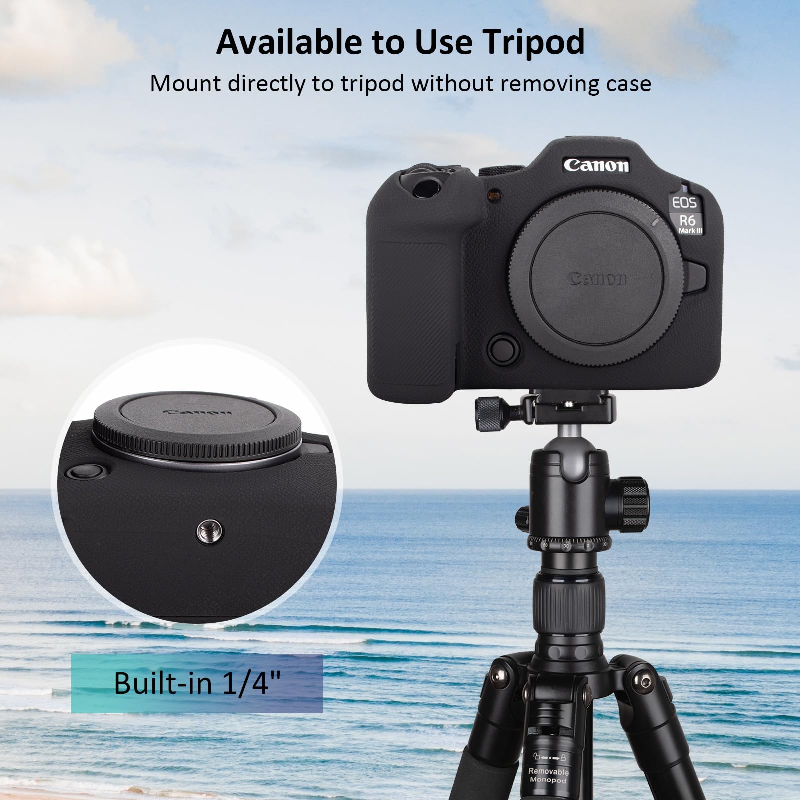 Rieibi Custodia in silicone per fotocamera Canon EOS R6 Mark III, accessori per fotocamera digitale Canon EOS R6 MarkIII con 2 pellicole protettive temperate ultra sottili da 0,25 mm, antiscivolo e